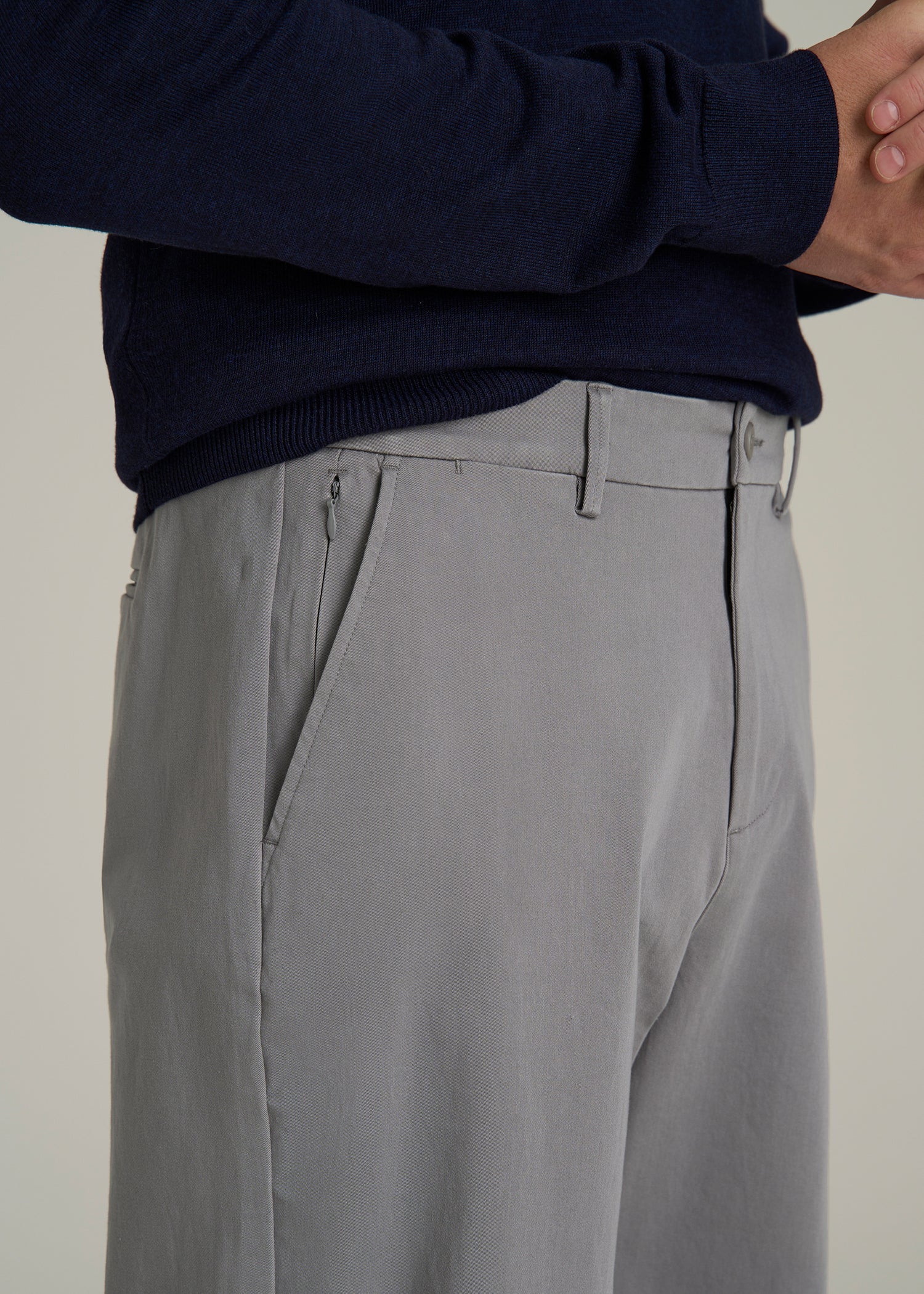 4-Way Stretch Commuter Straight Chino Pants for Tall Men in Pebble Grey