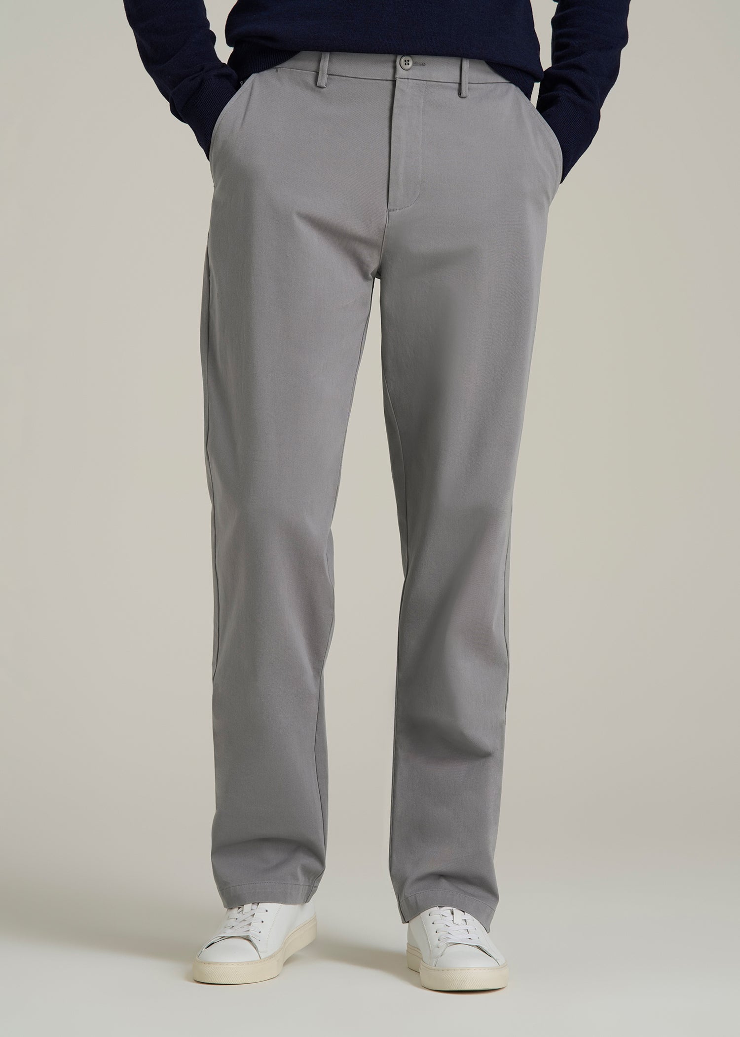4-Way Stretch Commuter Straight Chino Pants for Tall Men in Pebble Grey