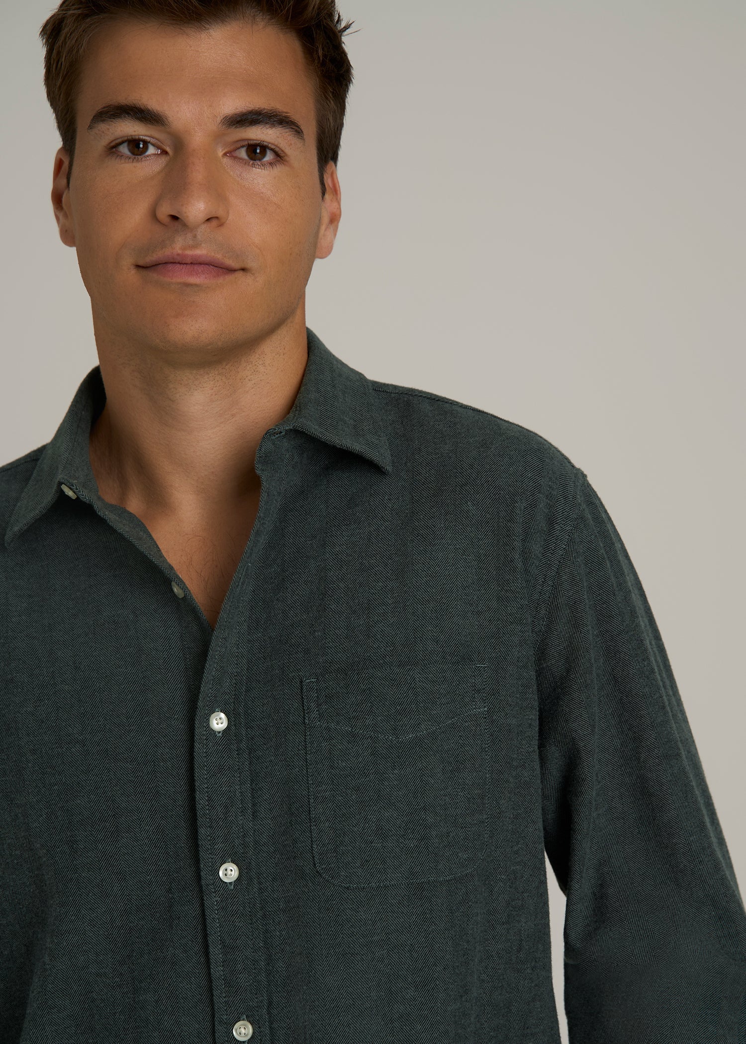 Nelson Flannel Shirt for Tall Men in Balsam Green Chevron