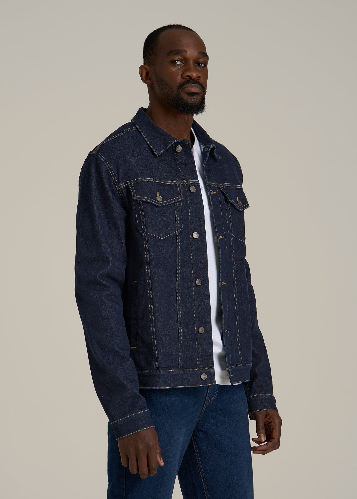 Classic Denim Jacket for Tall Men in Rinse Wash