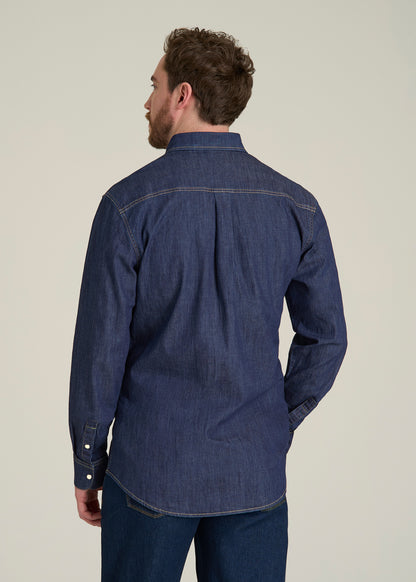 Classic Stretch Denim Shirt for Tall Men in Deep Indigo