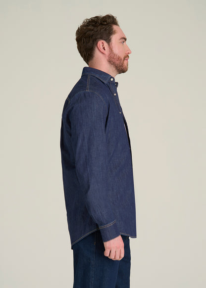Classic Stretch Denim Shirt for Tall Men in Deep Indigo