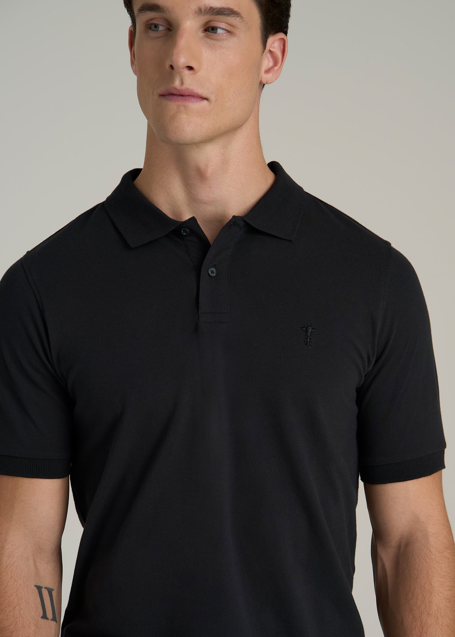 Classic Polo with Embroidered Logo for Tall Men in Black