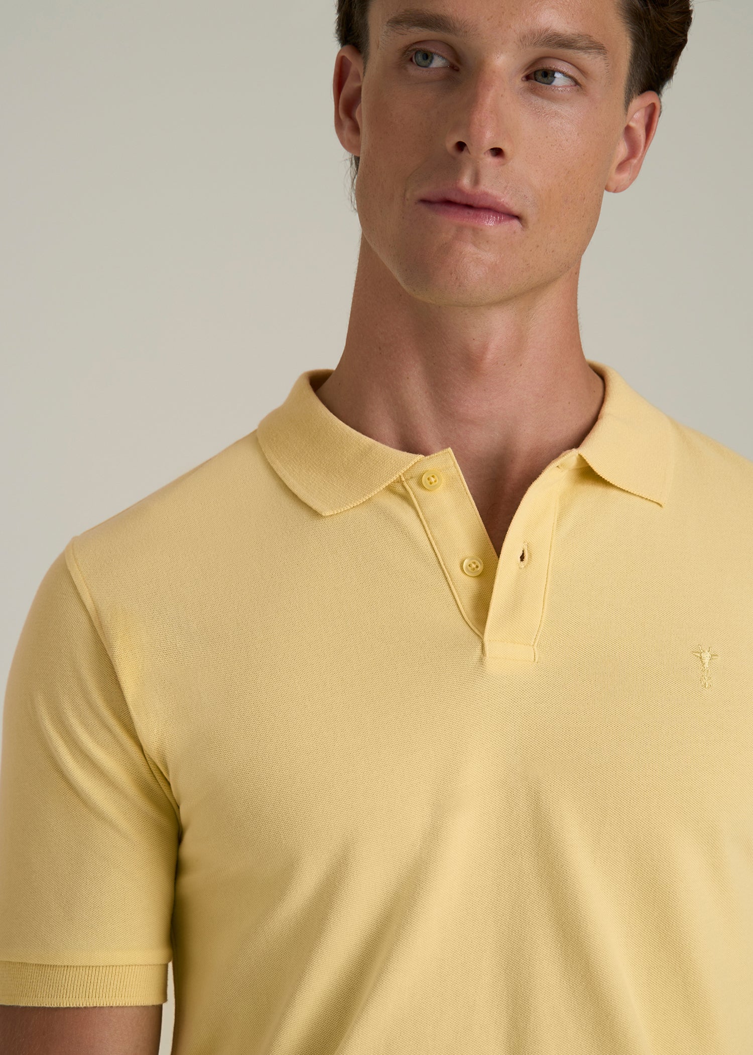 Classic Polo with Embroidered Logo for Tall Men in Lemon Drop