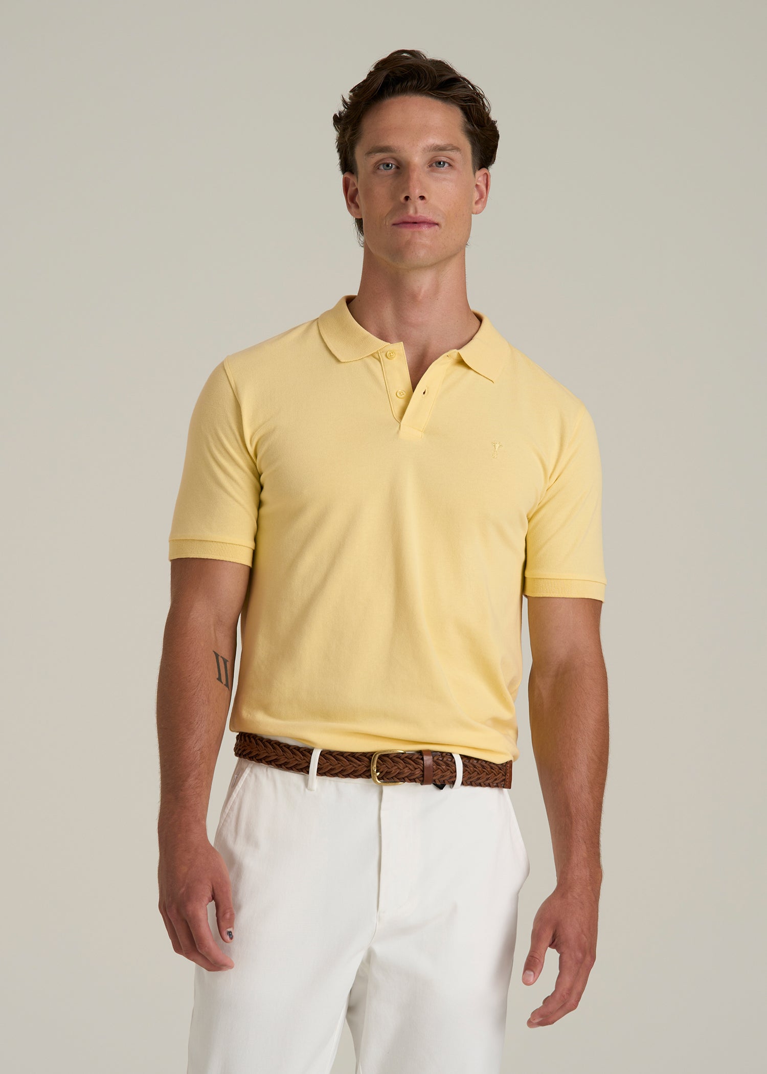 Classic Polo with Embroidered Logo for Tall Men in Lemon Drop