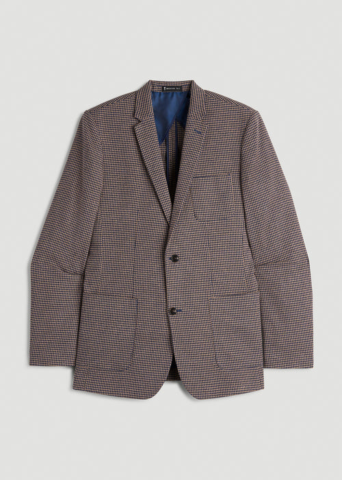 Core Blazer for Tall Men in Brown and Blue Mini Houndstooth