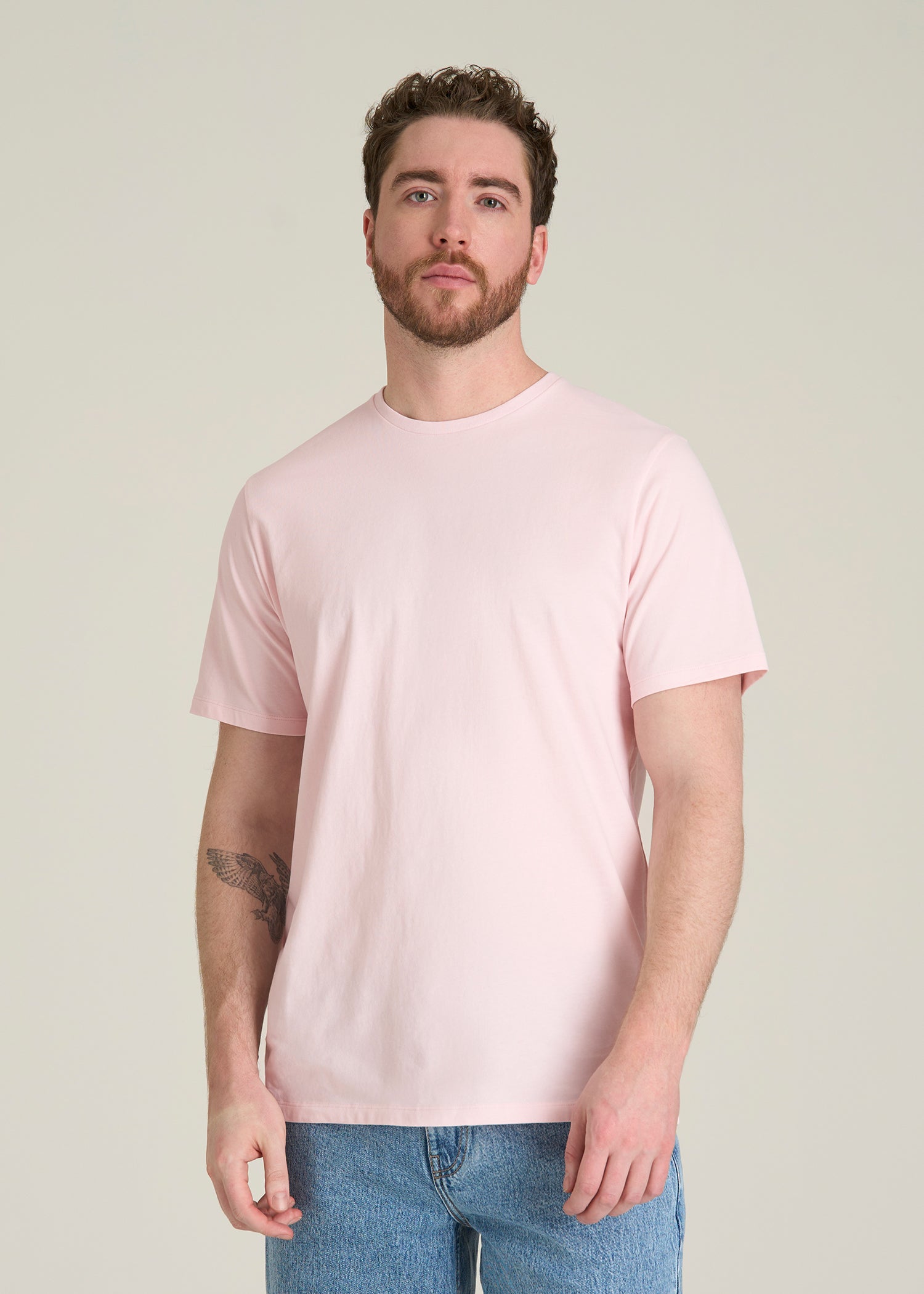 Core Cotton Crewneck Tee for Tall Men in Barely Pink