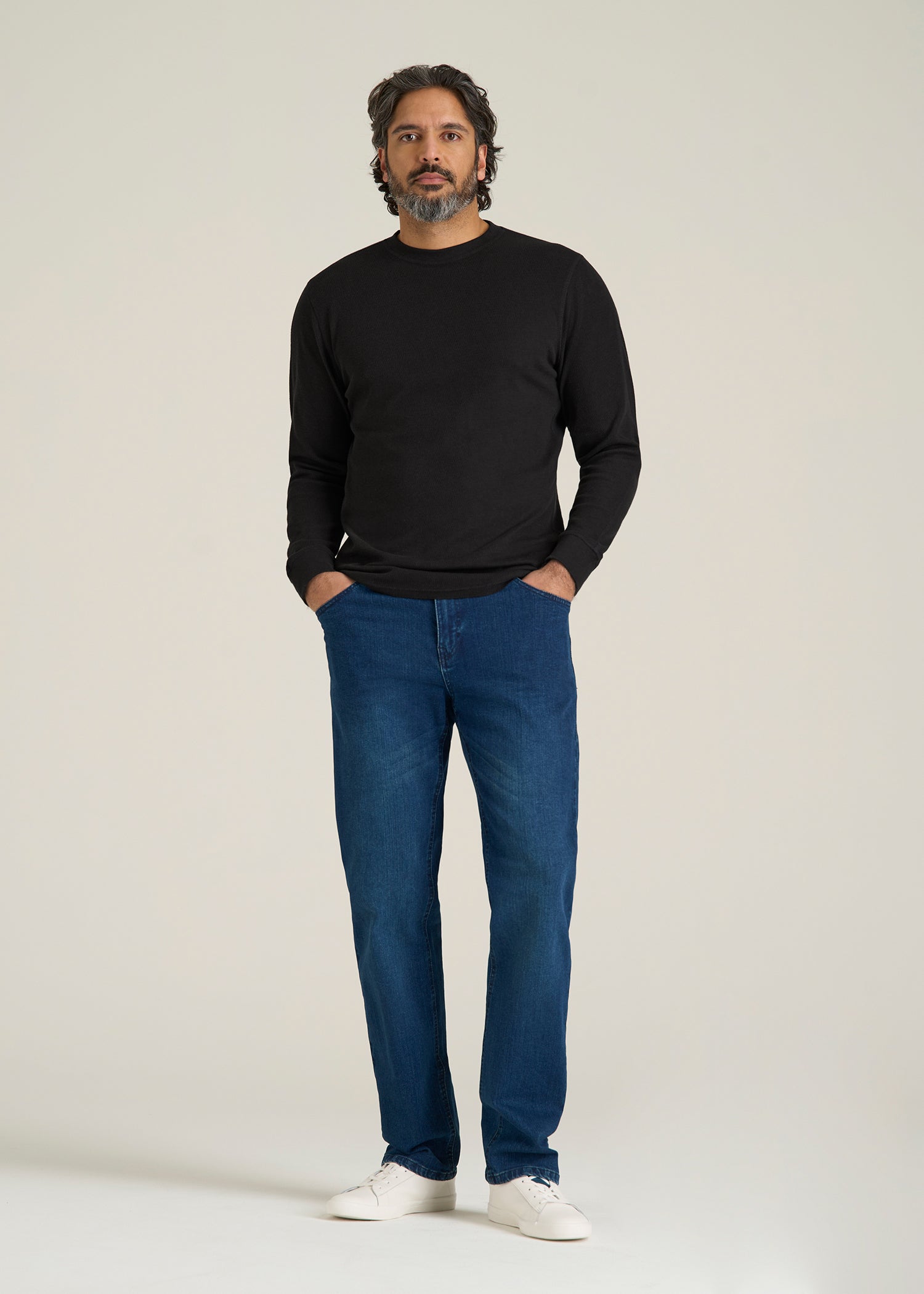Double Honeycomb Thermal Crewneck for Tall Men in Black
