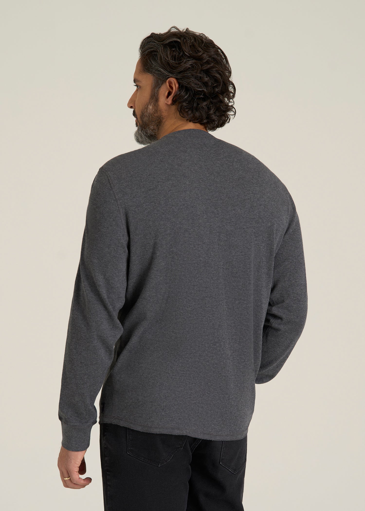 Double Honeycomb Thermal Crewneck for Tall Men in Charcoal Mix