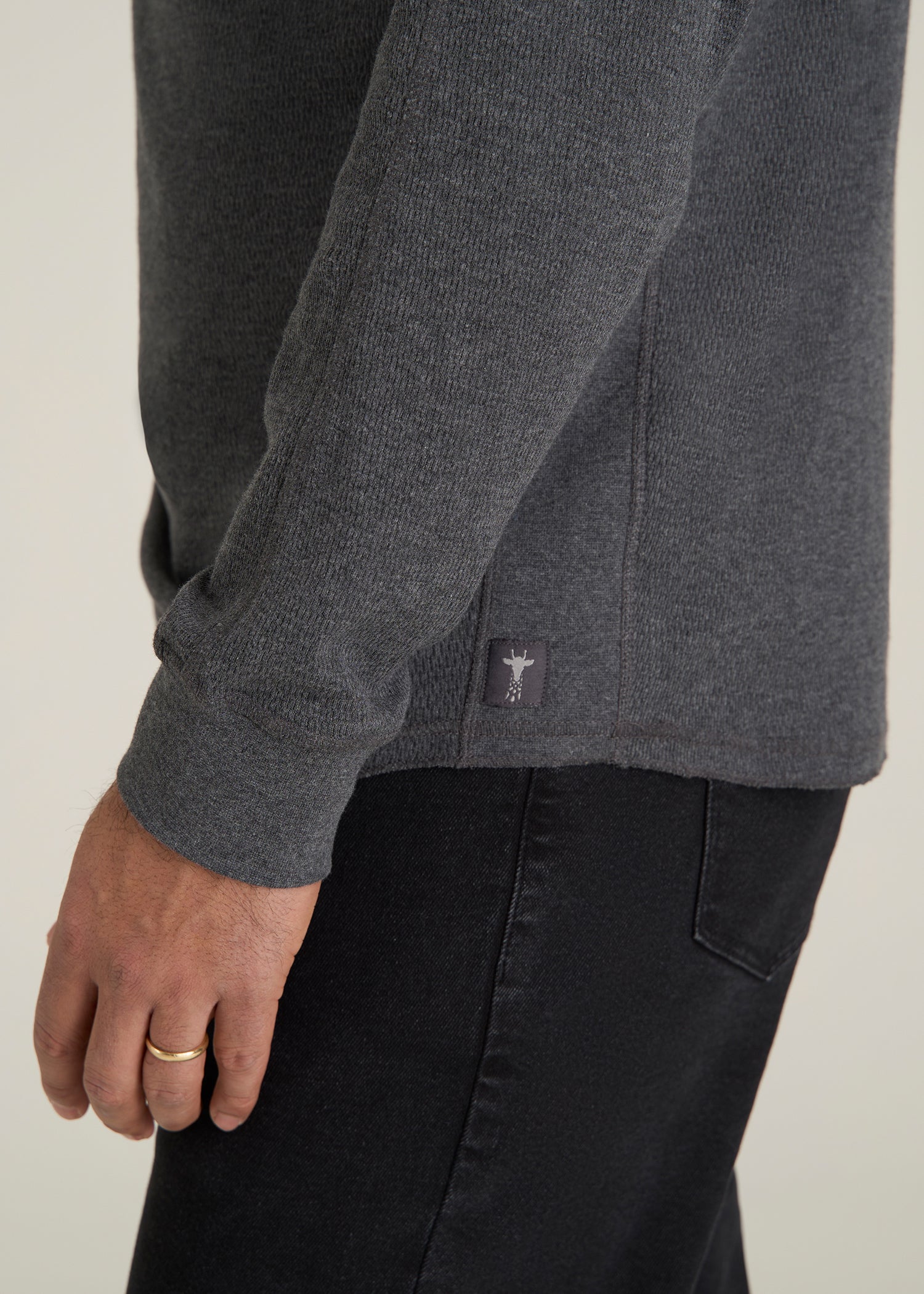 Double Honeycomb Thermal Crewneck for Tall Men in Charcoal Mix