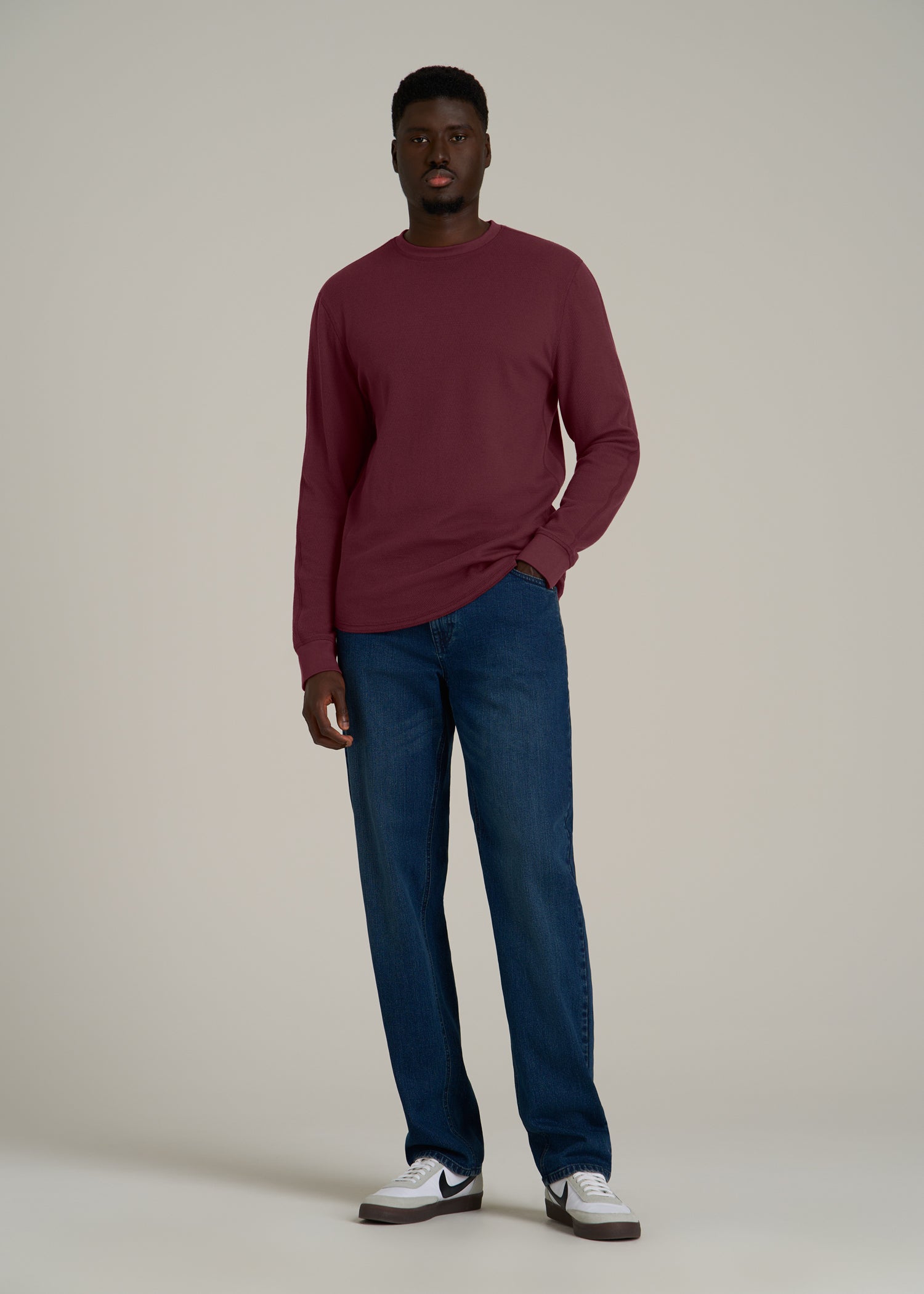 Double Honeycomb Thermal Crewneck for Tall Men in Tawny Port
