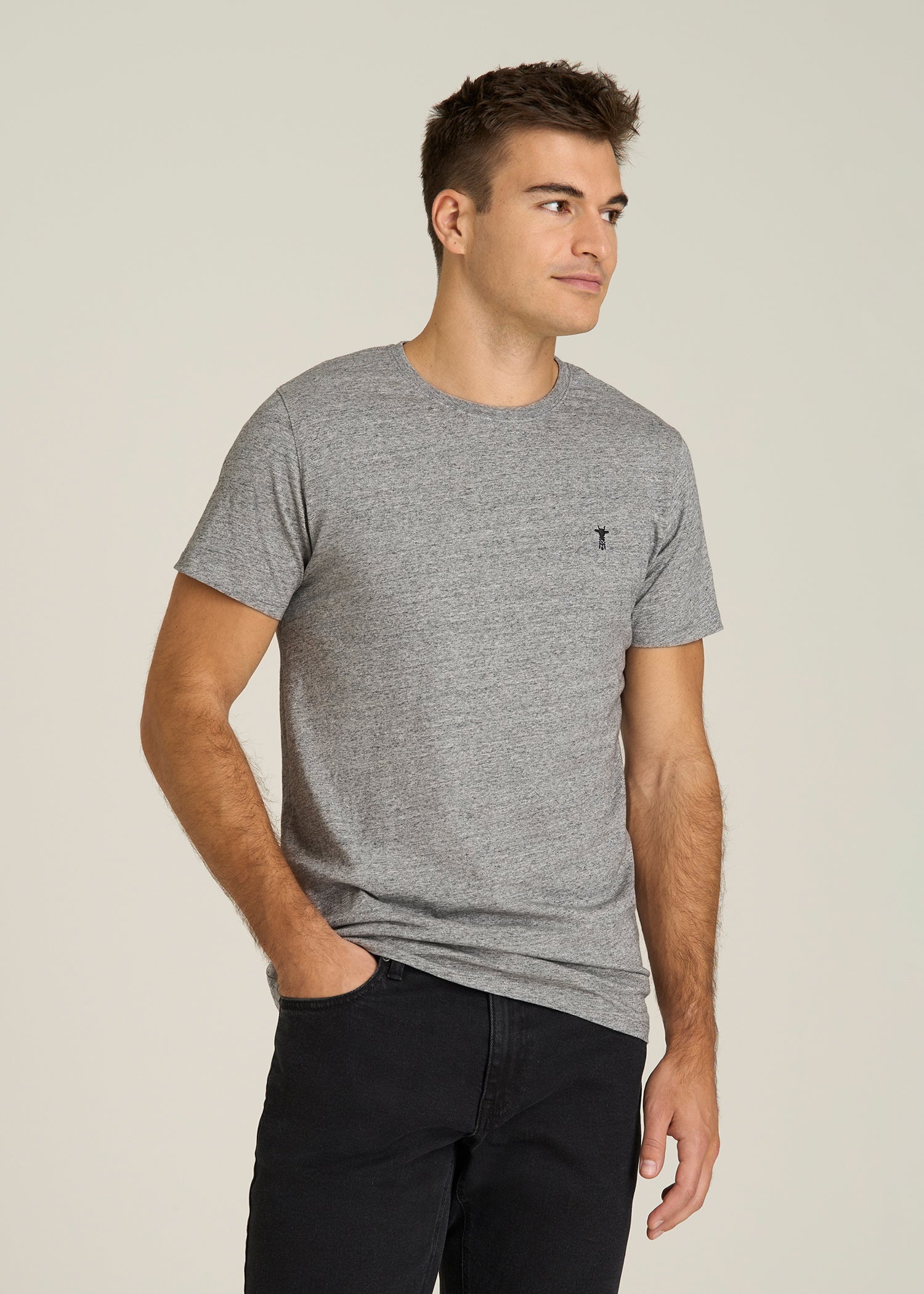 MODERN-FIT Embroidered Logo Crewneck T-Shirt for Tall Men in Heather Grey