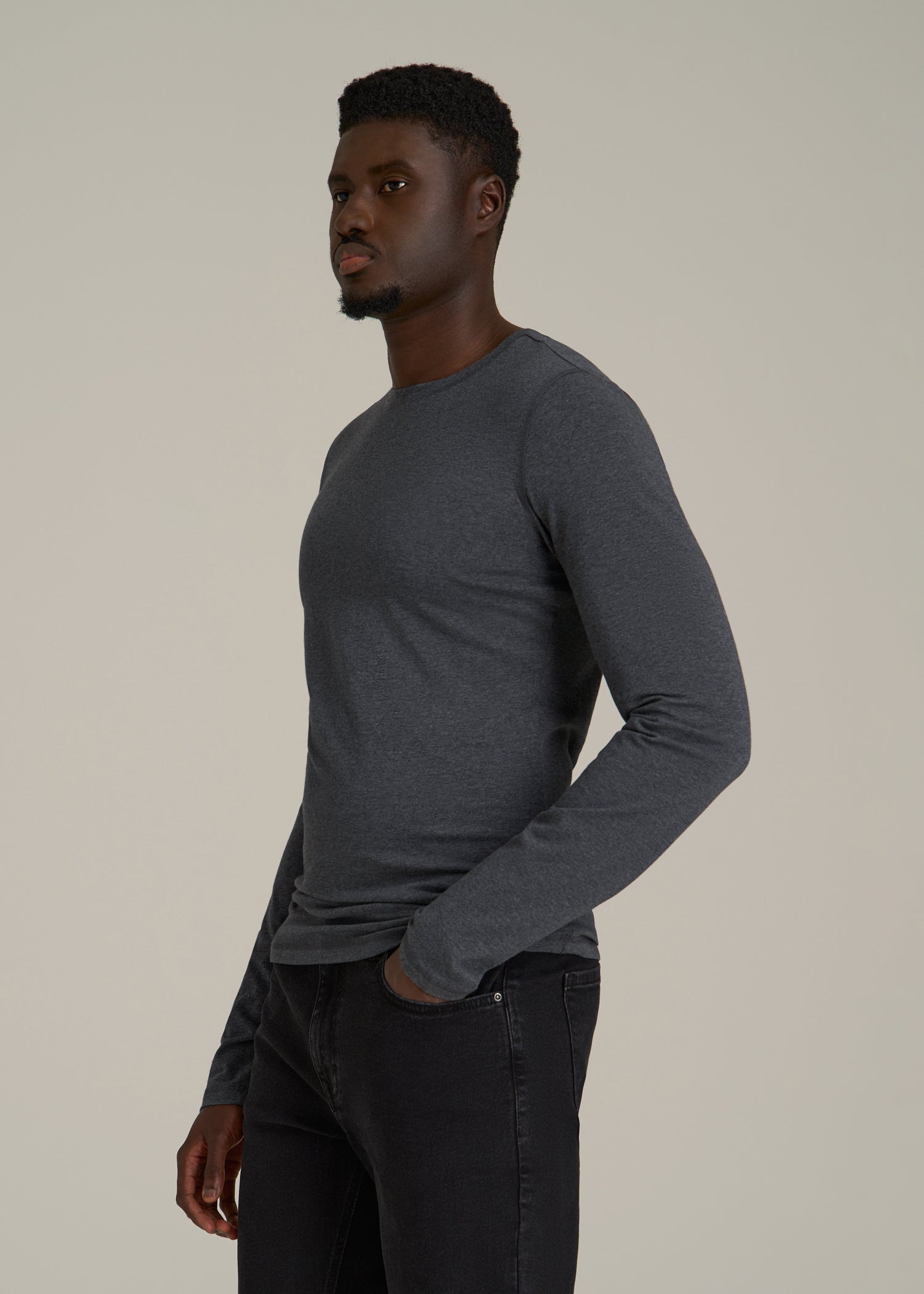 The Essential Slim Fit Long Sleeve Tee for Tall Men in Charcoal Mix