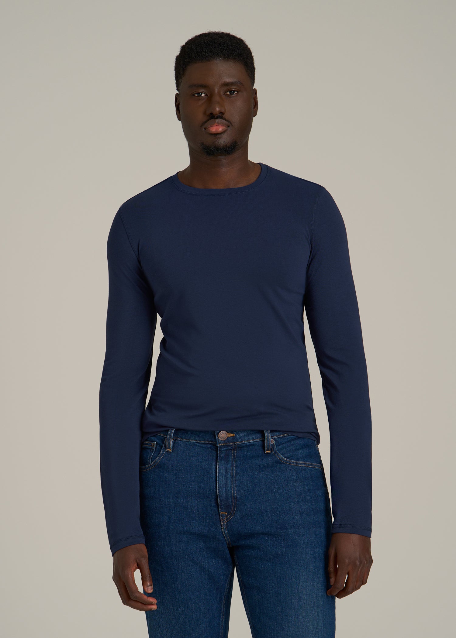 The Essential Slim Fit Long Sleeve Tee for Tall Men in Navy