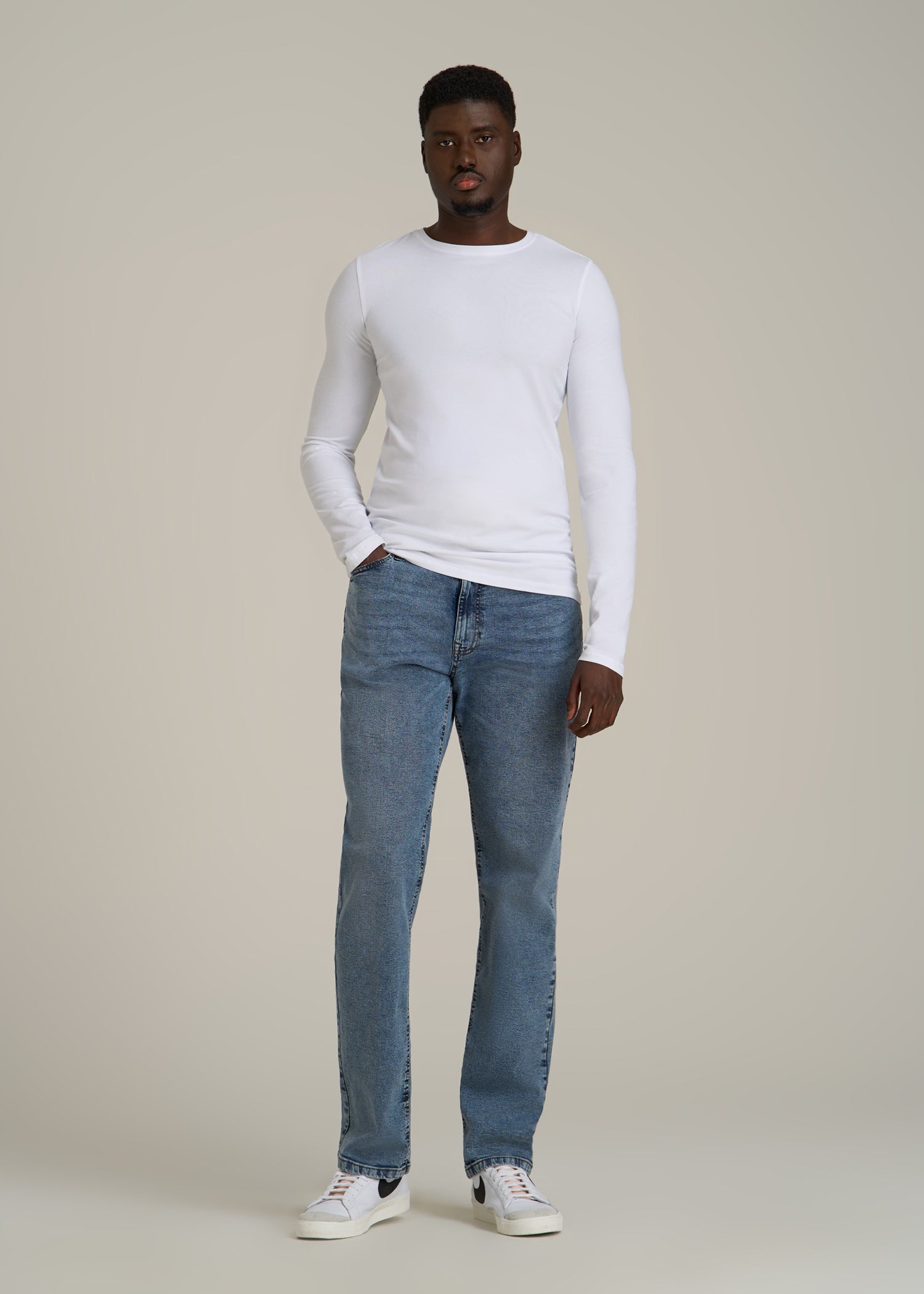 The Essential Slim Fit Long Sleeve Tee for Tall Men in White