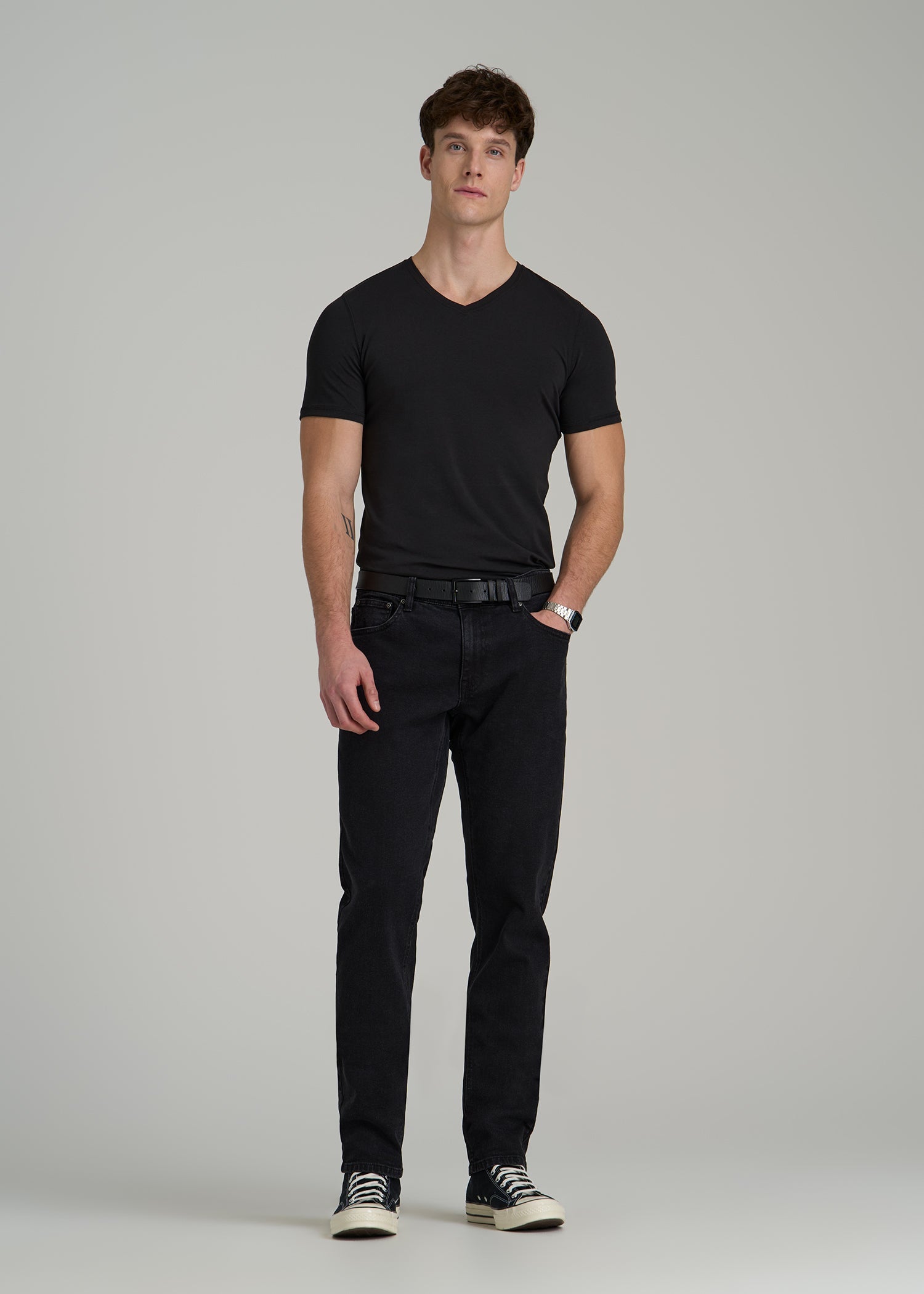 The Essential Slim Fit V-Neck Tee for Tall Men in Black