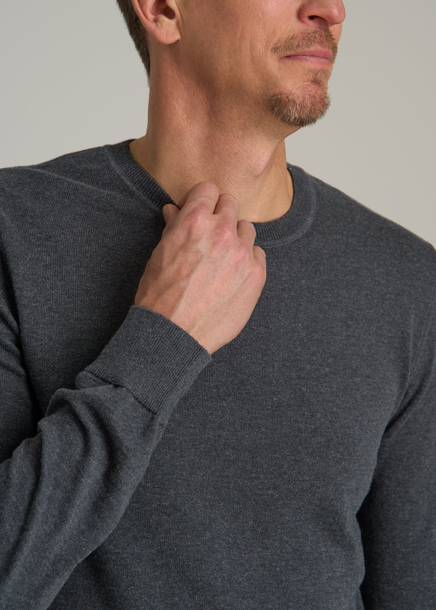 Everyday Crewneck Sweater for Tall Men in Charcoal Mix