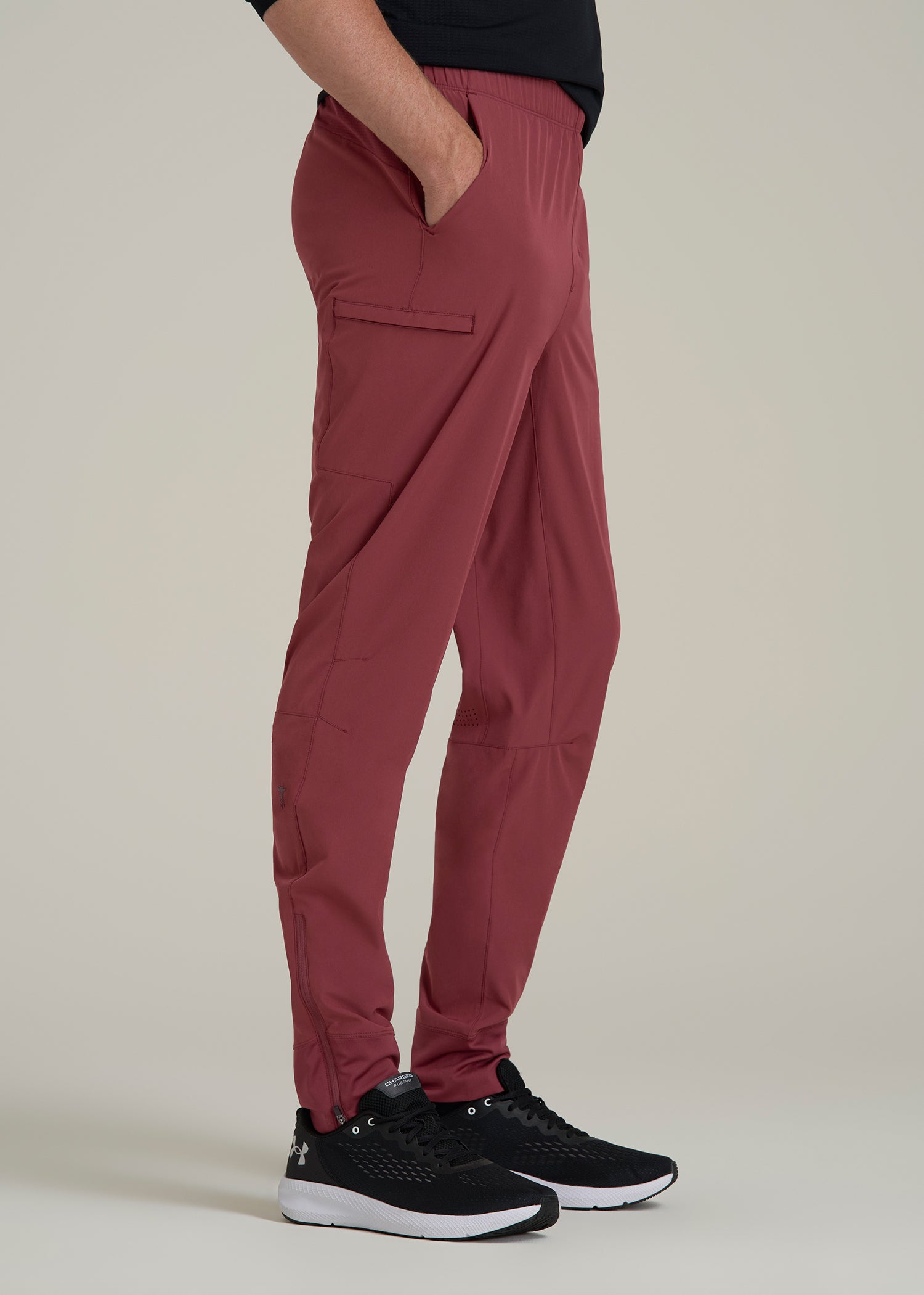 Featherweight Perforated Training Joggers for Tall Men in Oxblood Red
