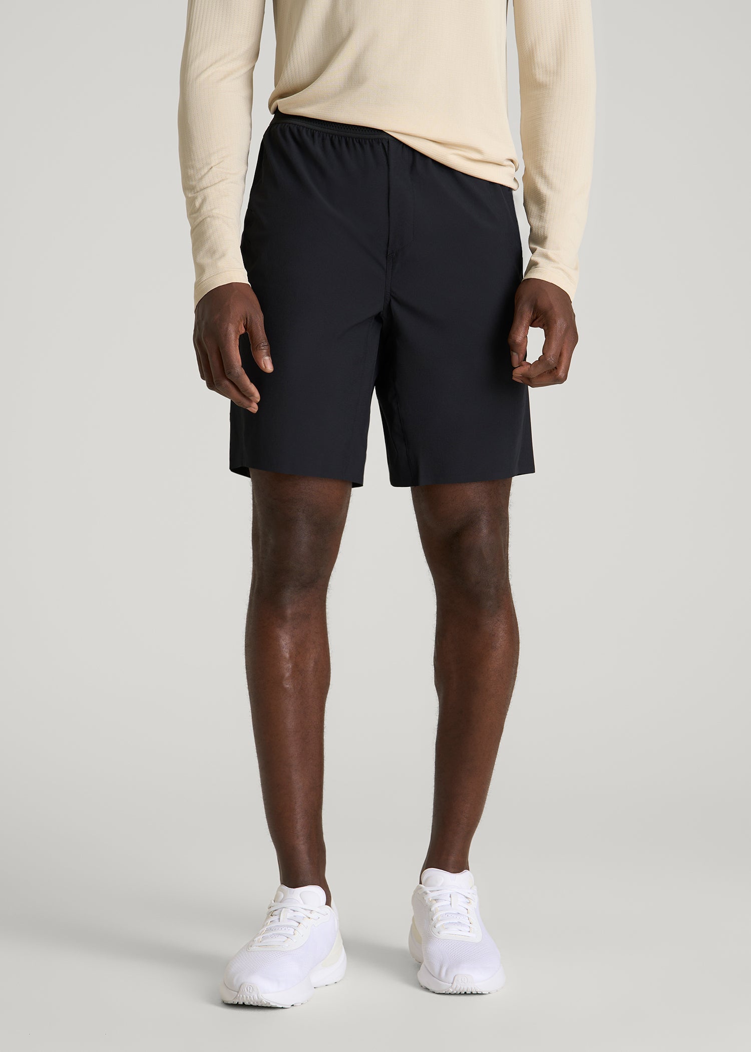 Featherweight Perforated Training Shorts for Tall Men in Black