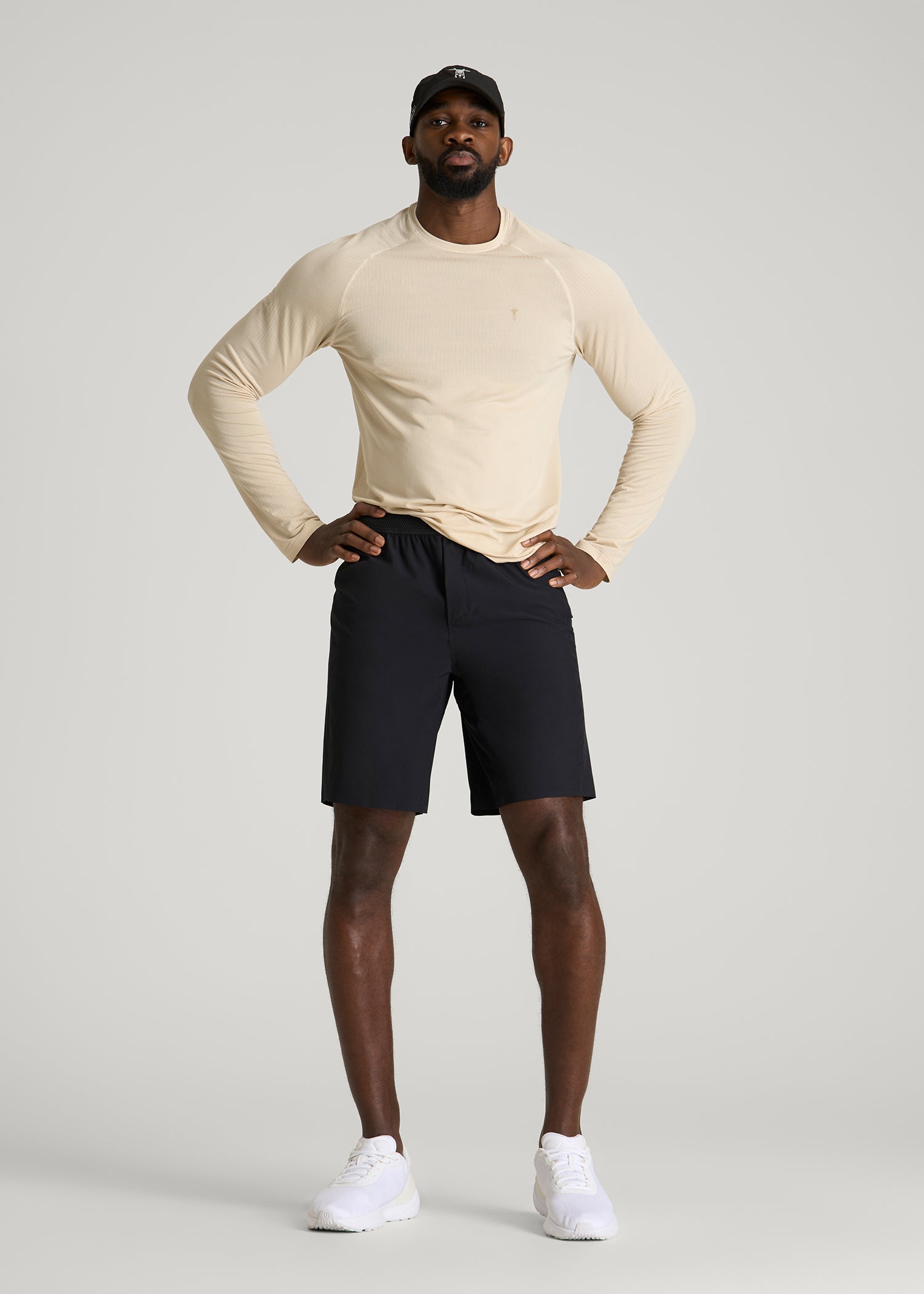 Featherweight Perforated Training Shorts for Tall Men in Black