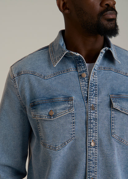 Western Denim Shirt for Tall Men in Heritage Faded