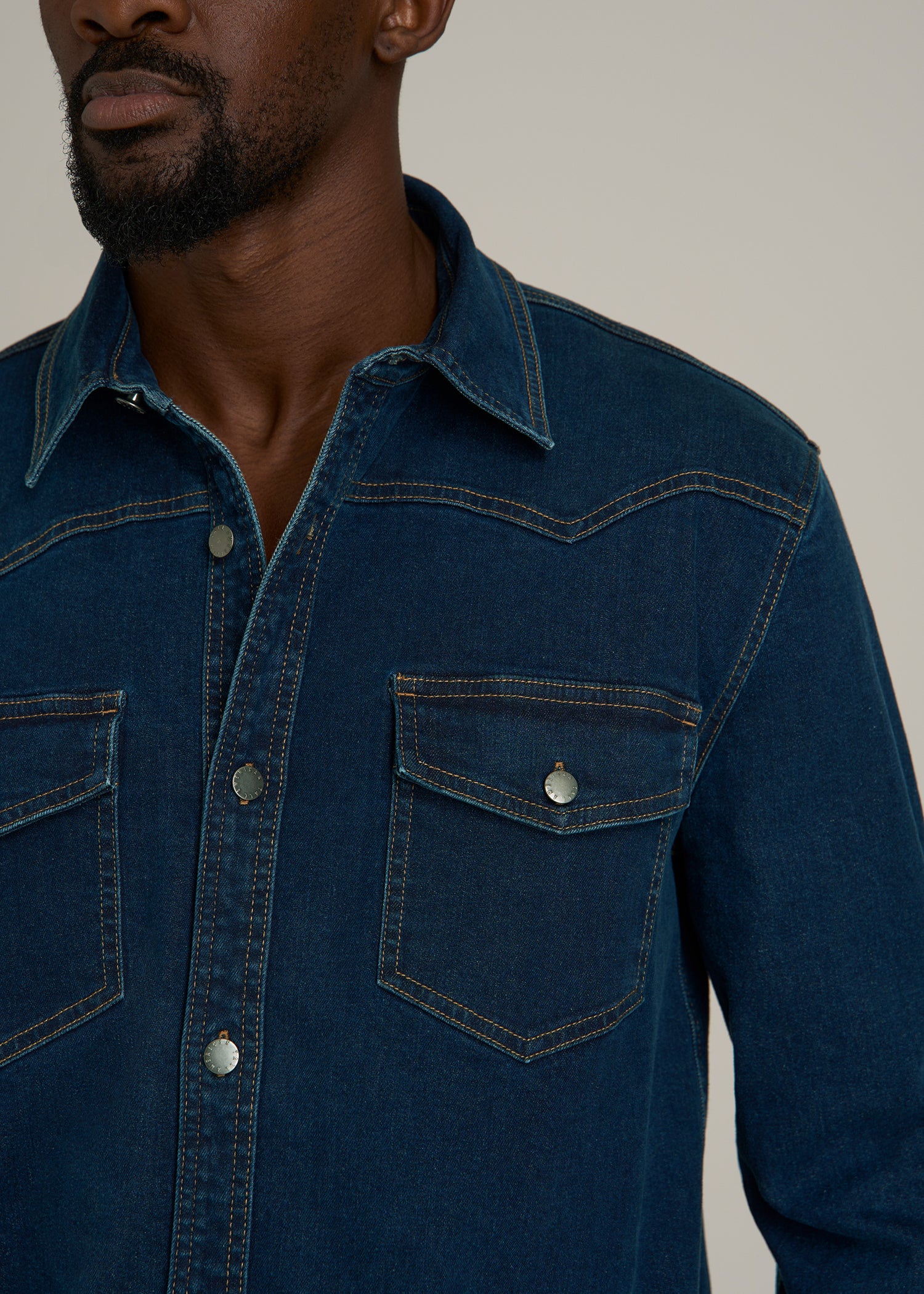 Western Denim Shirt for Tall Men in Indigo Dusk