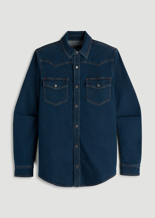 Western Denim Shirt for Tall Men in Indigo Dusk