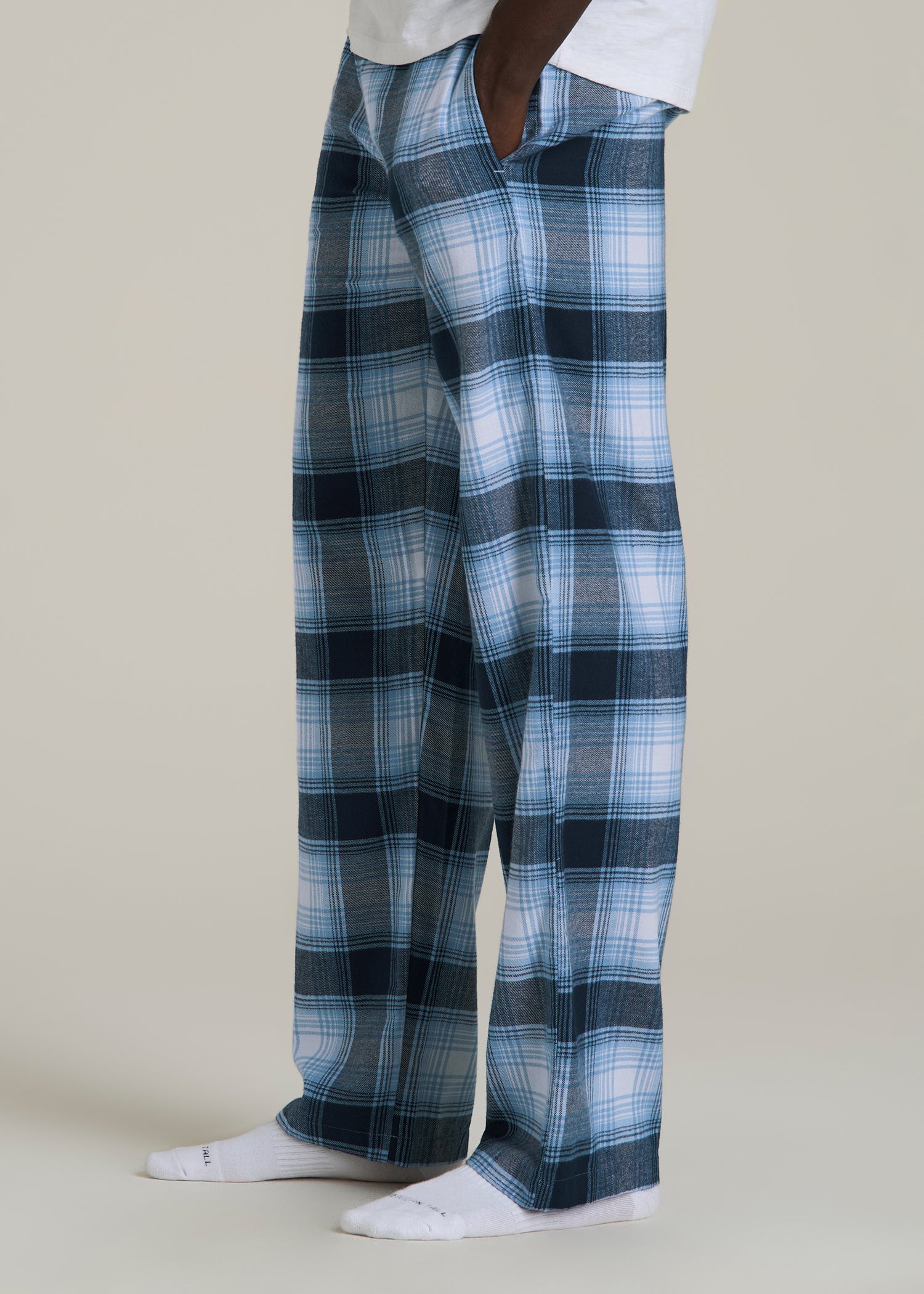 Flannel Pajama Pants for Tall Men in Blue and White Plaid