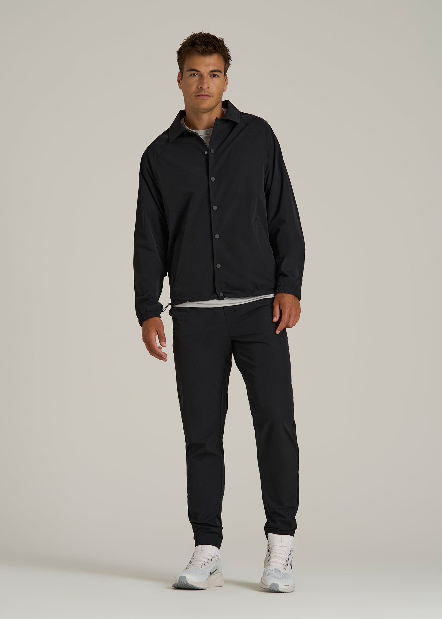 Flex Nylon Collared Jacket for Tall Men in Black