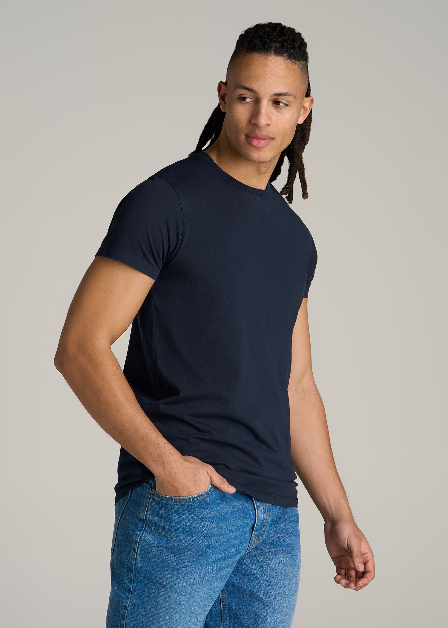 Modern Fit Garment Dyed Cotton T-Shirt for Tall Men in Evening Blue