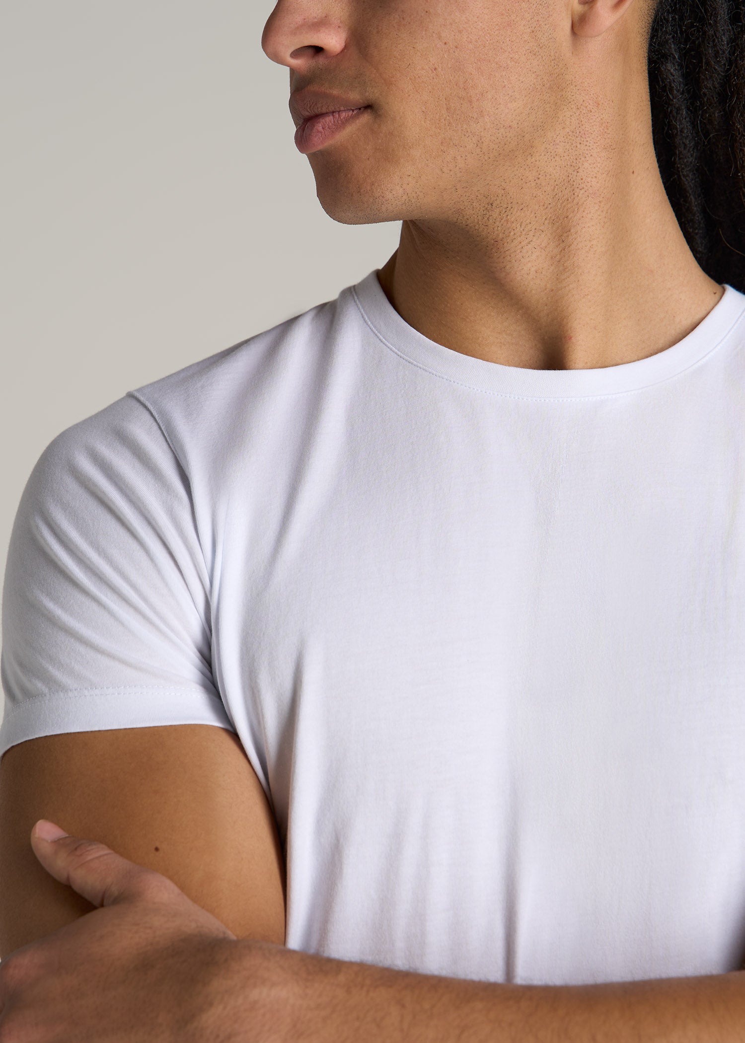 Modern Fit Garment Dyed Cotton T-Shirt for Tall Men in White