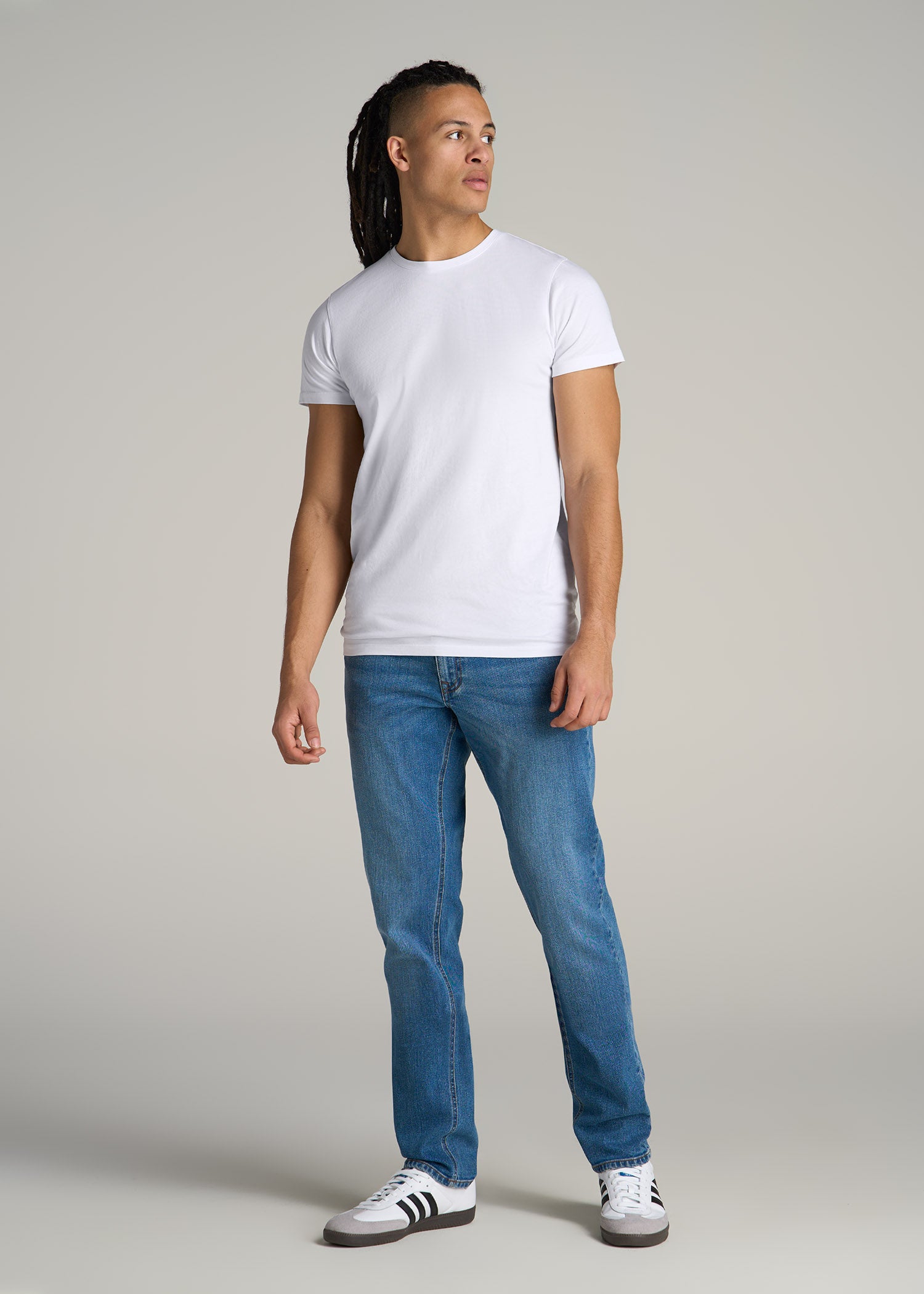 Modern Fit Garment Dyed Cotton T-Shirt for Tall Men in White
