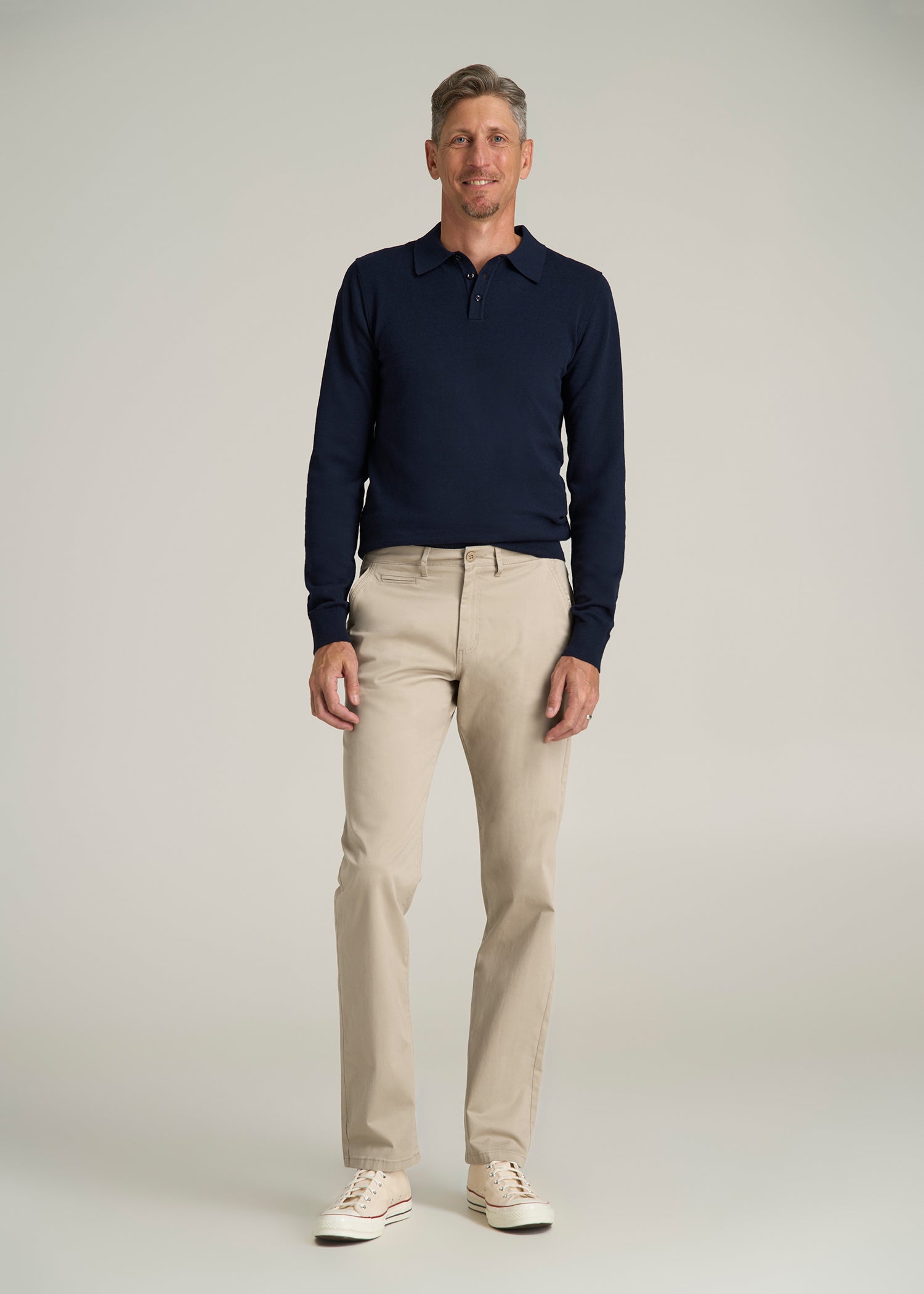 J1 STRAIGHT Leg Chinos for Tall Men in Desert Khaki