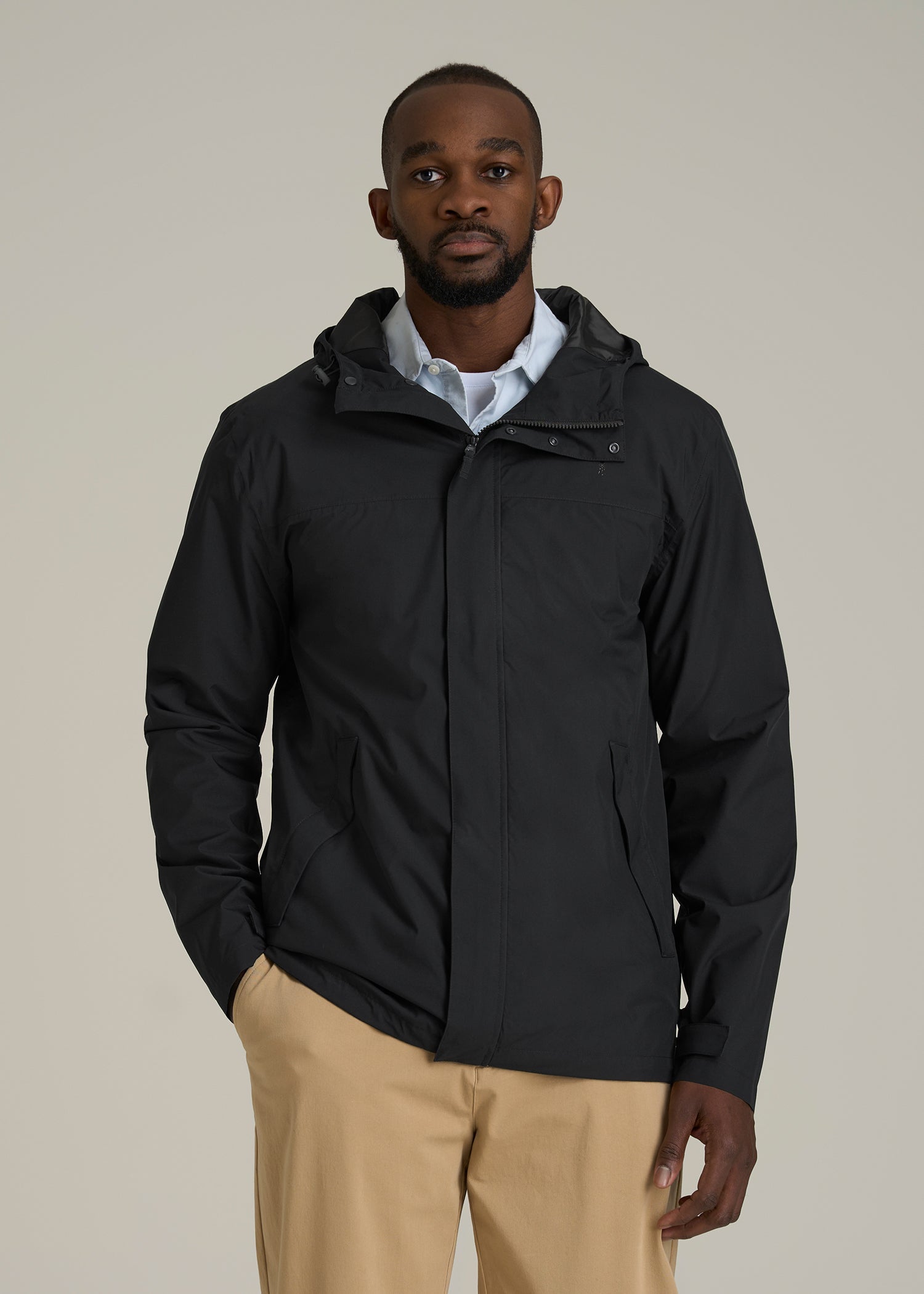 Lightweight Rain Jacket for Tall Men in Black