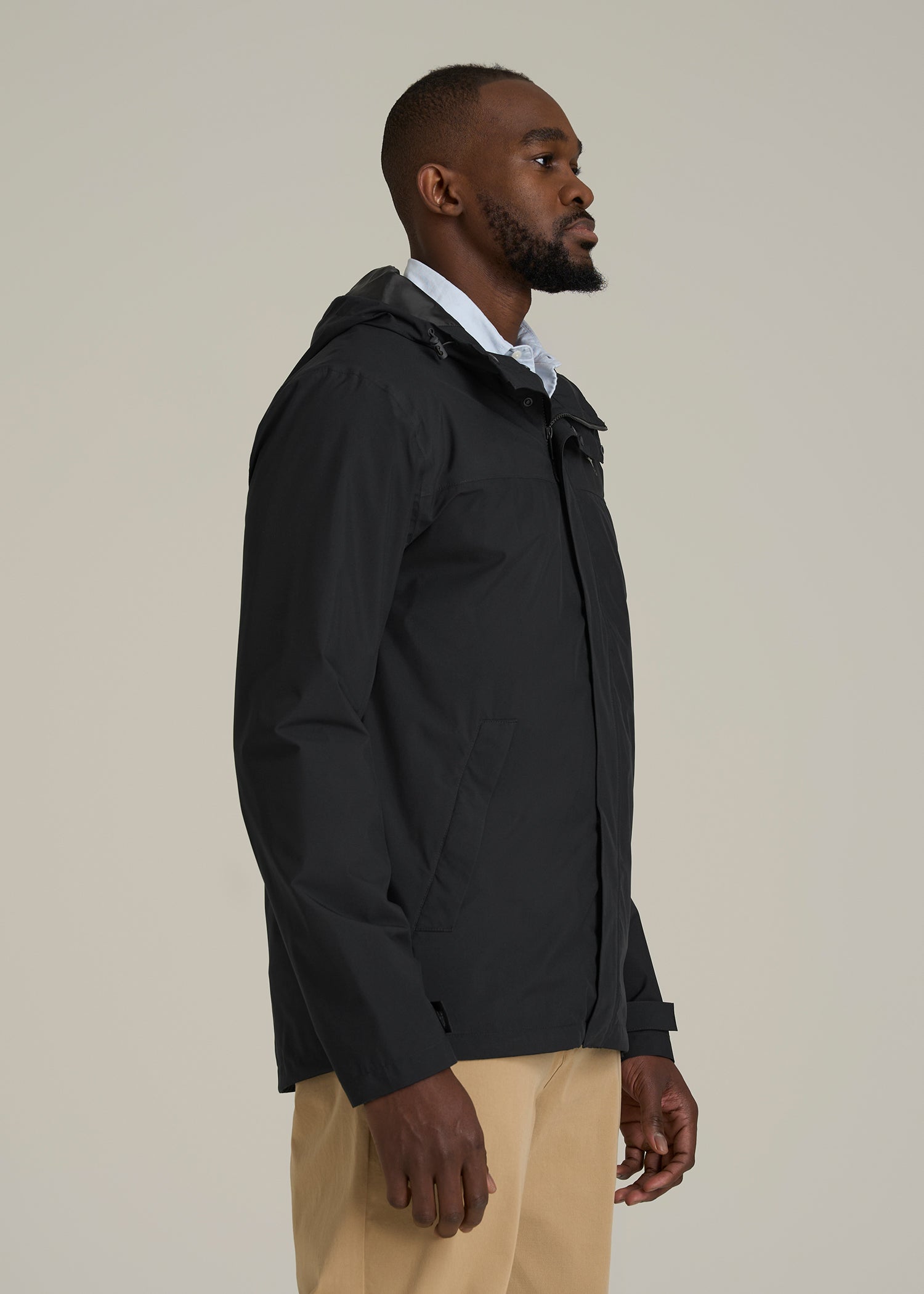 Lightweight Rain Jacket for Tall Men in Black