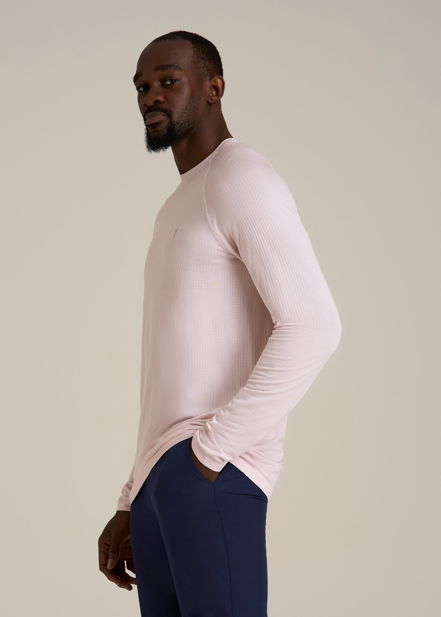 Long Sleeve Vented Performance Top for Tall Men in Grey Lilac