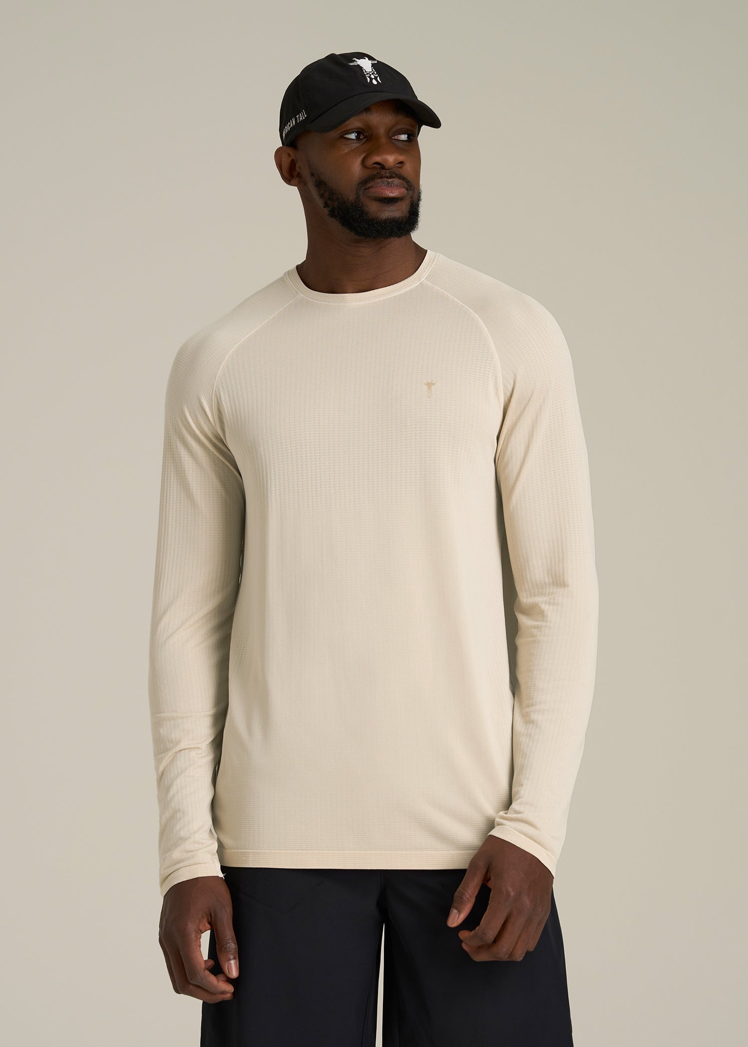 Long Sleeve Vented Training Top for Tall Men in Vanilla Latte