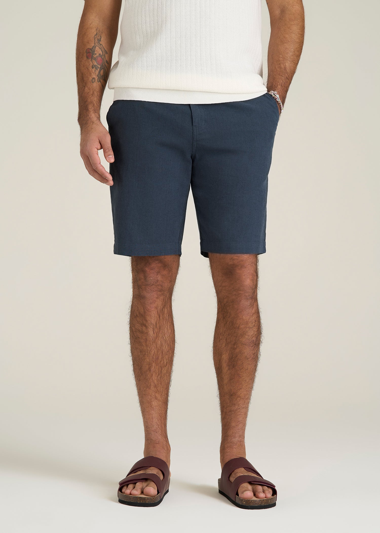 Linen Shorts For Tall Men in Chambray Linen
