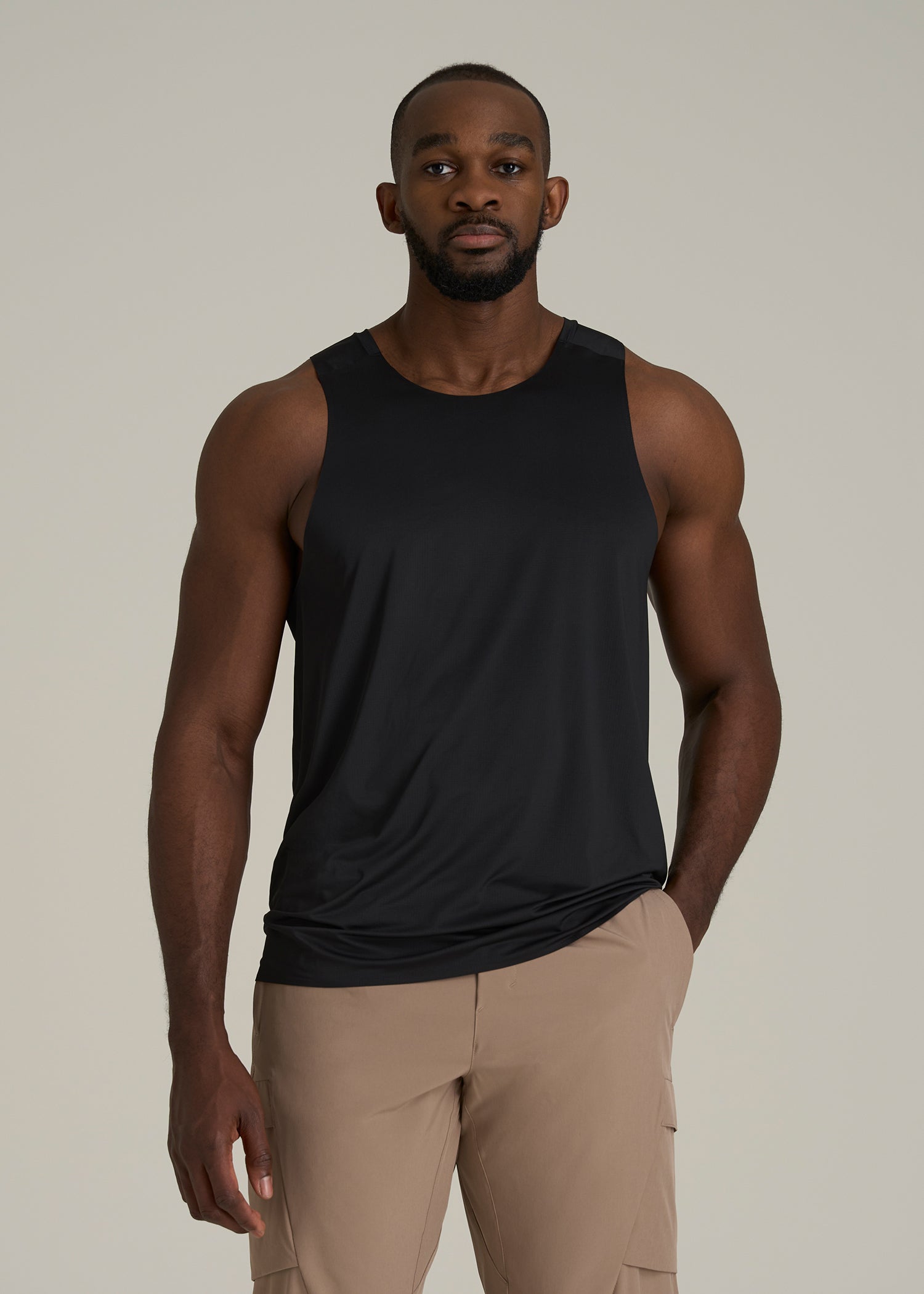 Perforated Training Singlet for Tall Men in Black