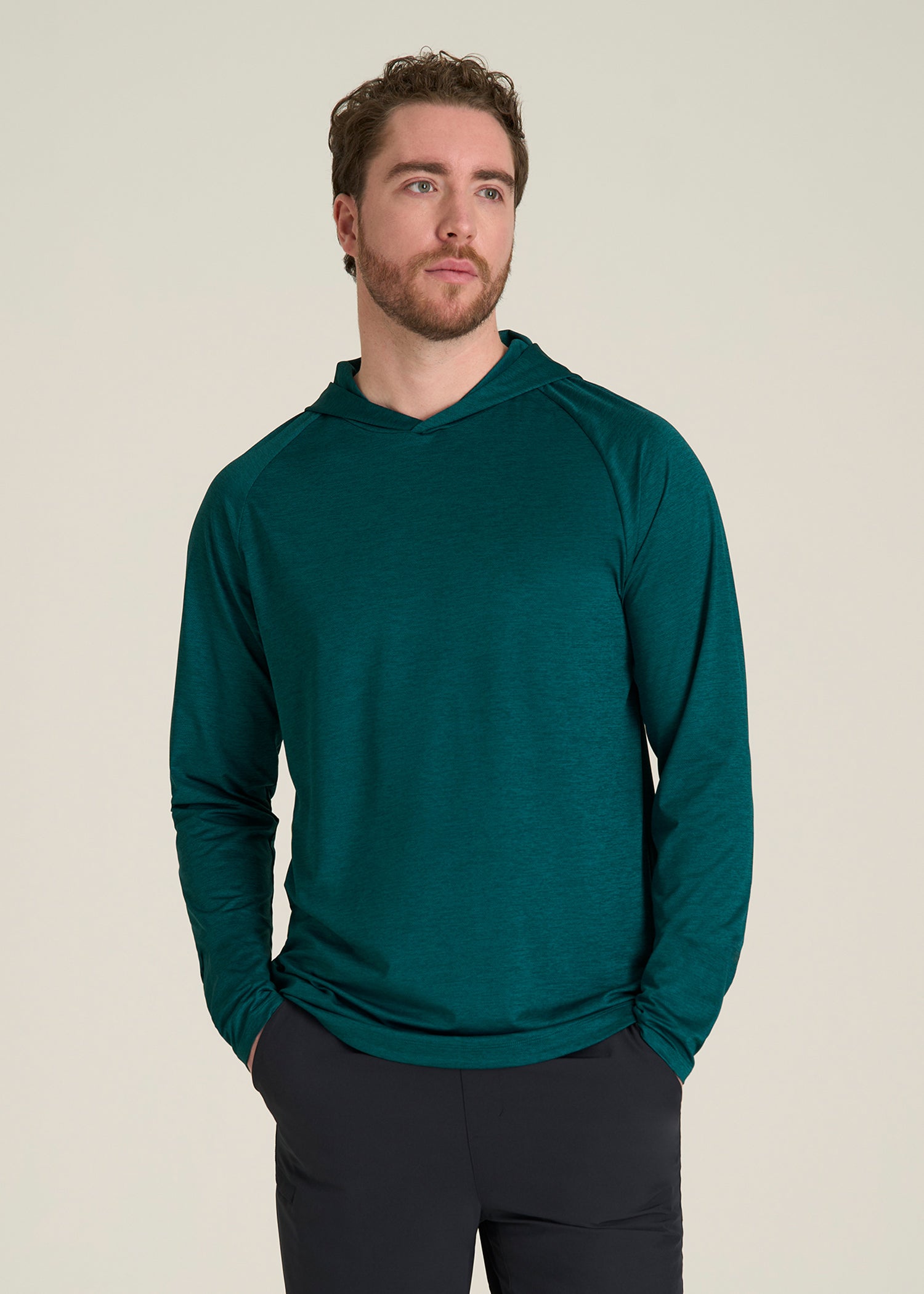 A.T. Performance Training Hoodie for Tall Men in Deep Teal Space Dye