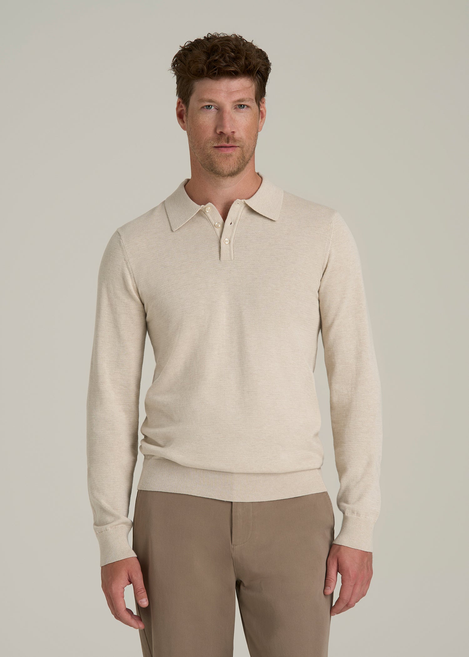 Polo Sweater for Tall Men in Vanilla Latte Mix