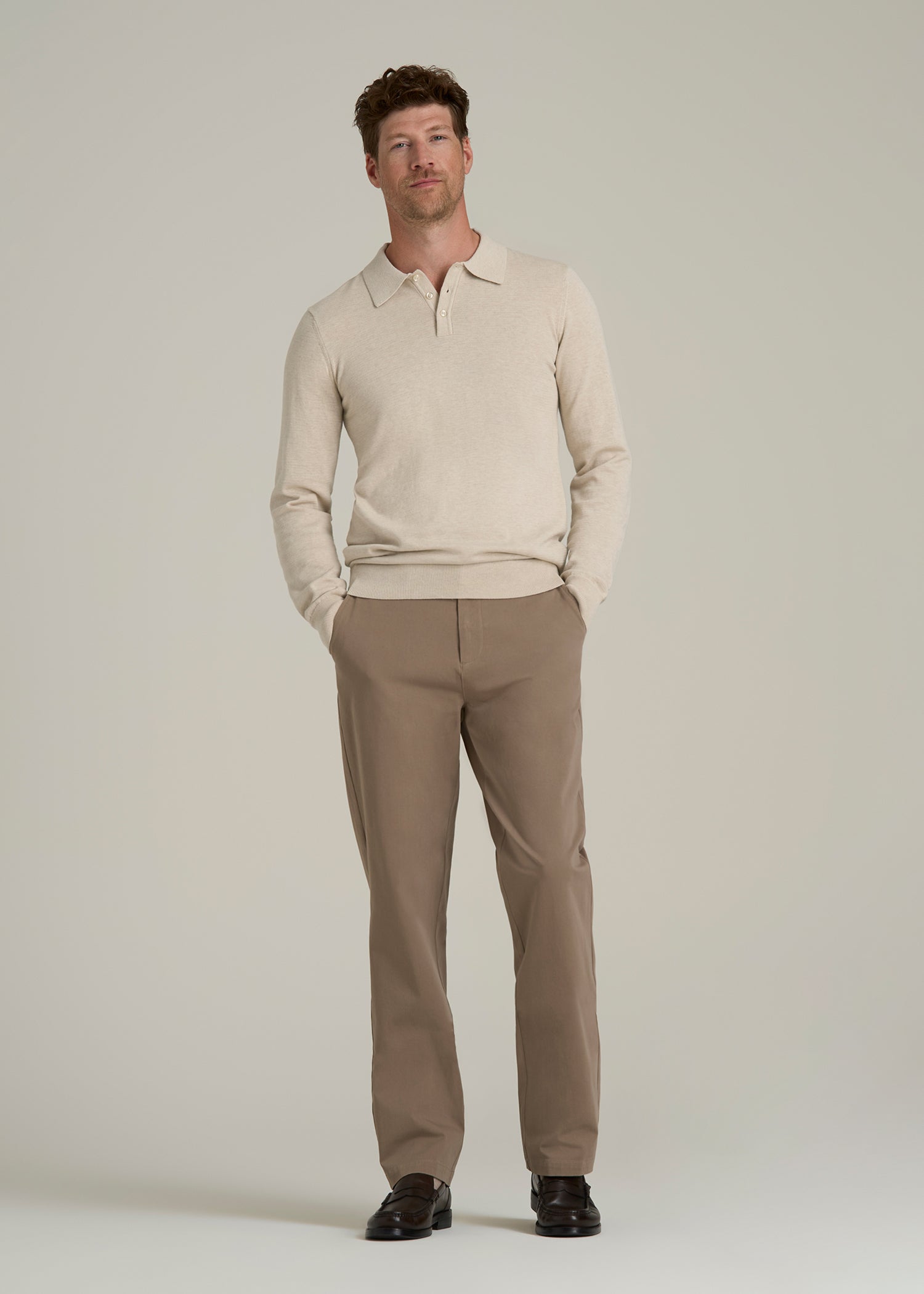 Polo Sweater for Tall Men in Vanilla Latte Mix