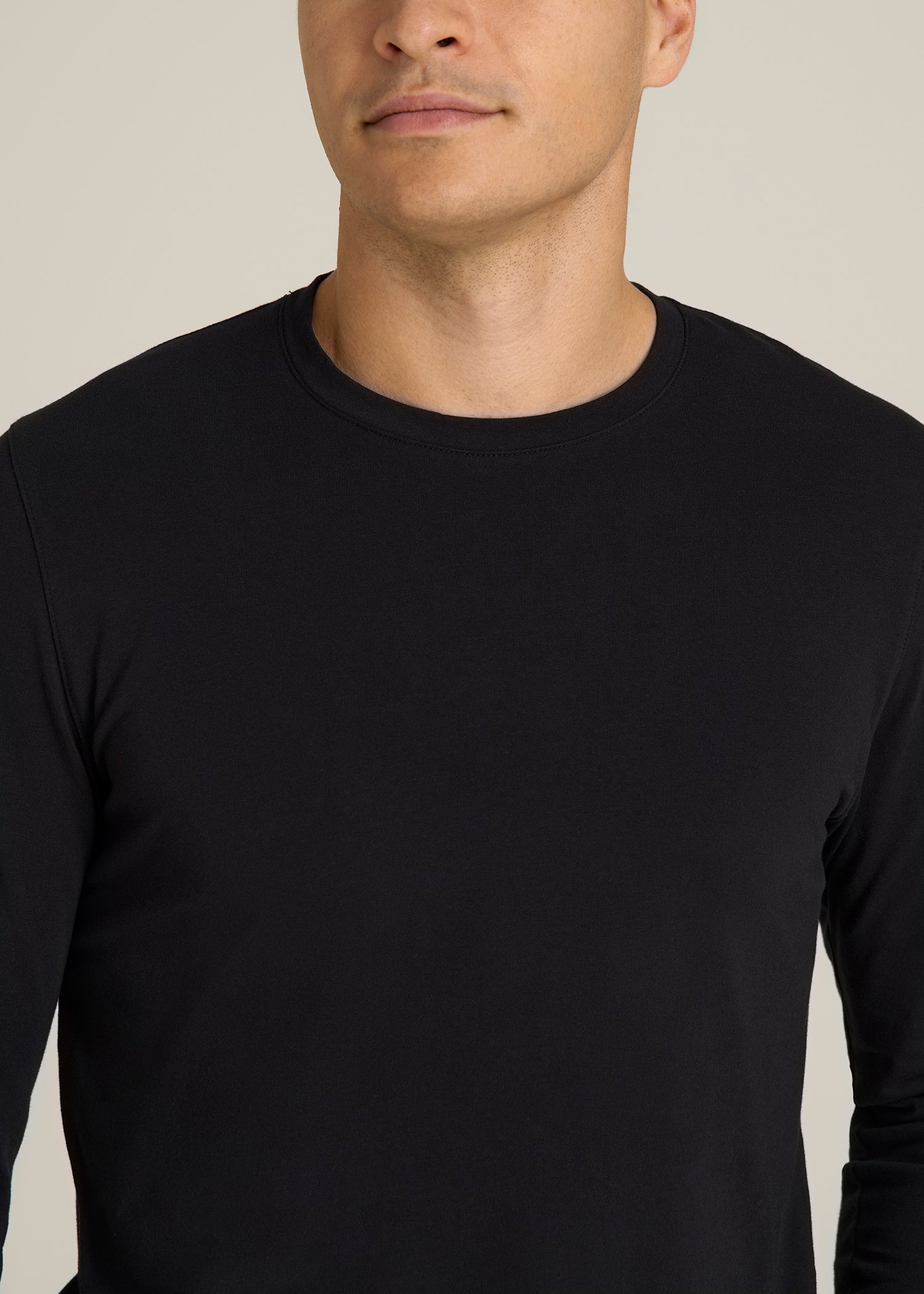 The Essential Modern Fit Crewneck Long Sleeve Tee for Tall Men in Black