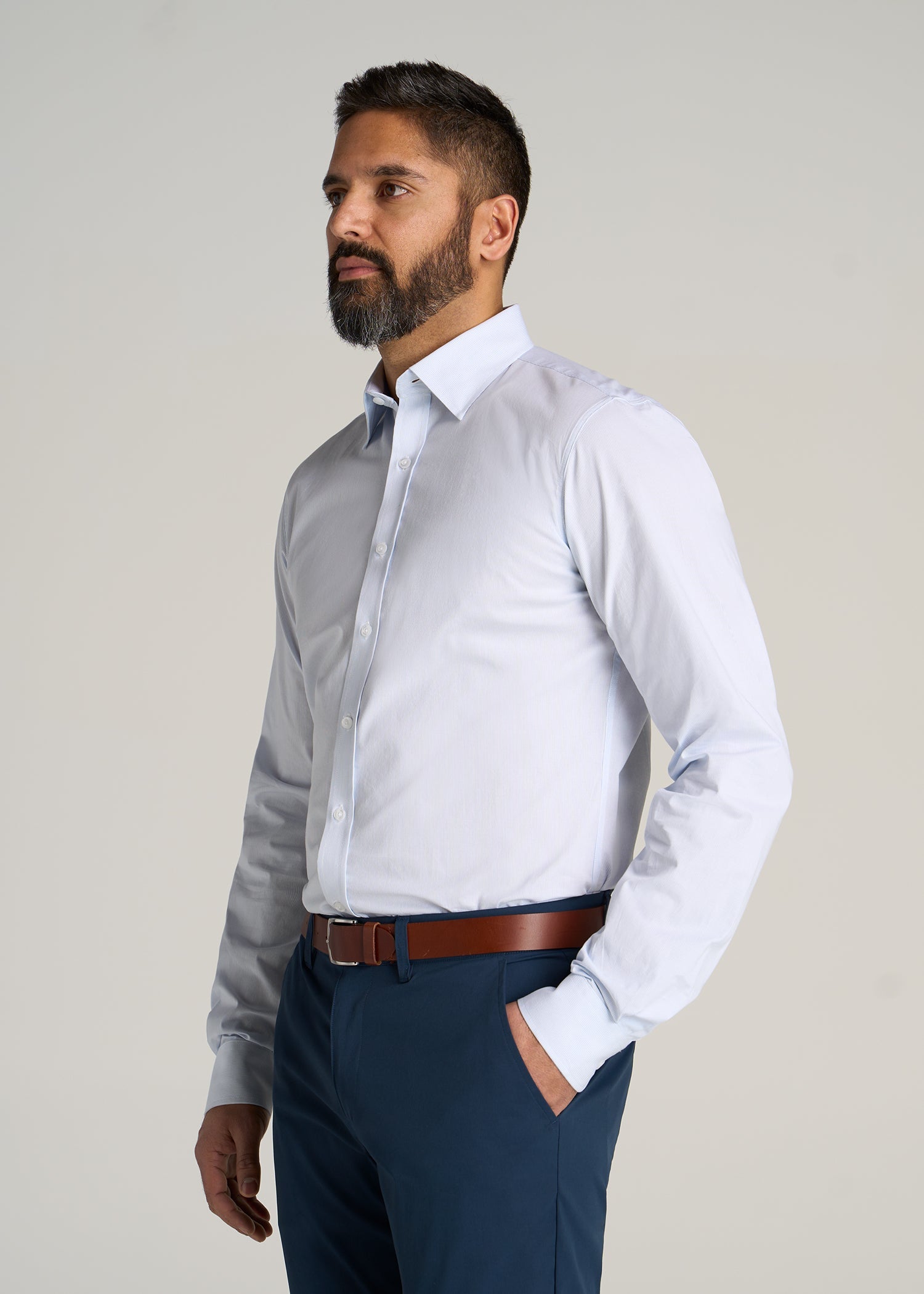 Oskar Easy Care Dress Shirts in Blue Mini Stripe