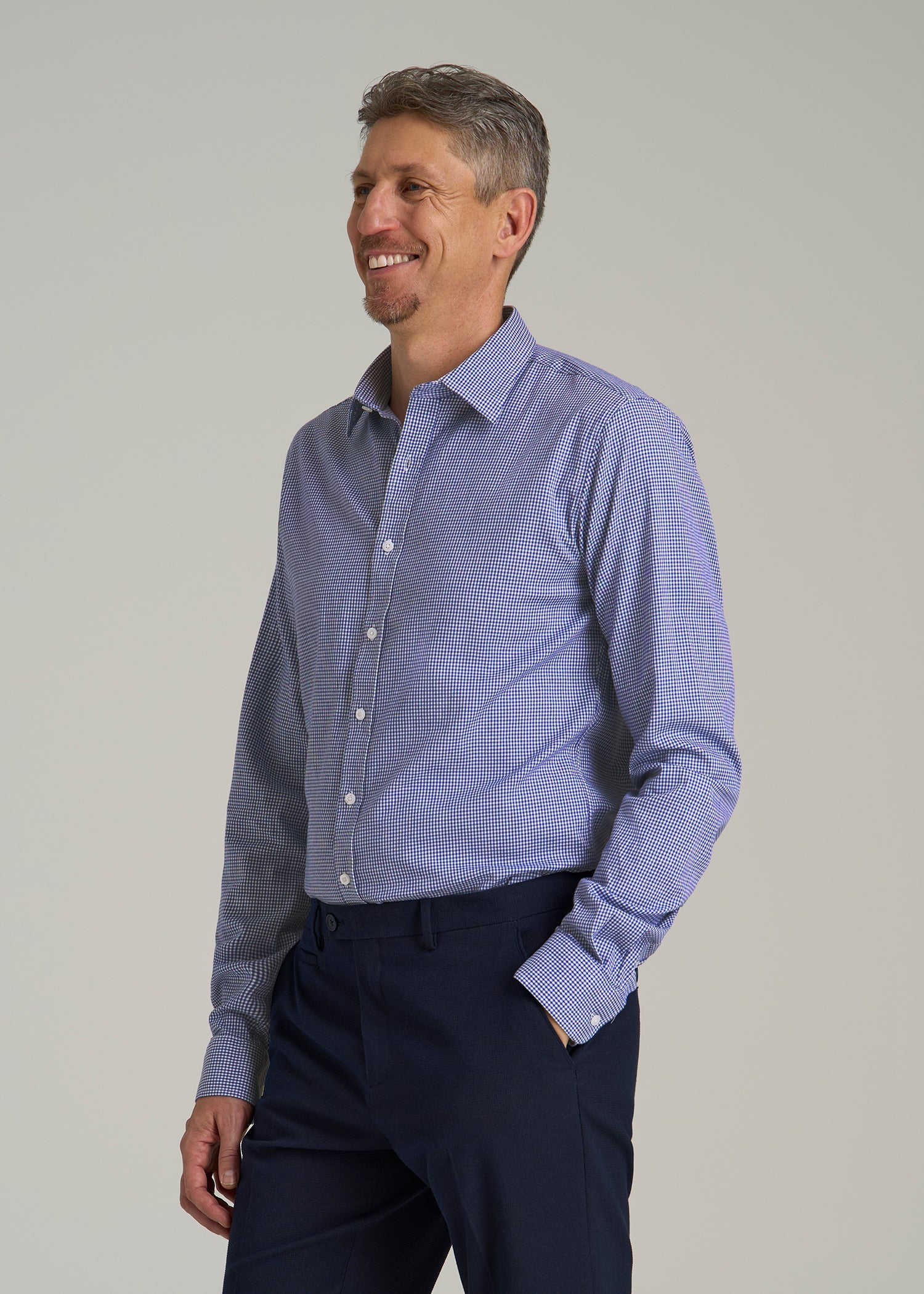 Oskar Easy care Dress Shirts in Cobalt Mini Check