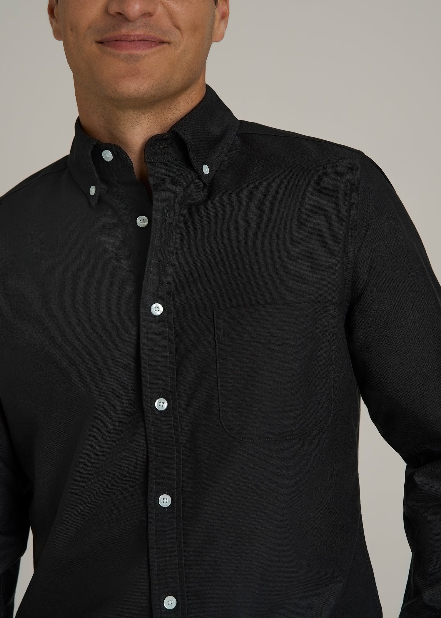 Oxford Cloth Button Down Shirt for Tall Men in Deep Black