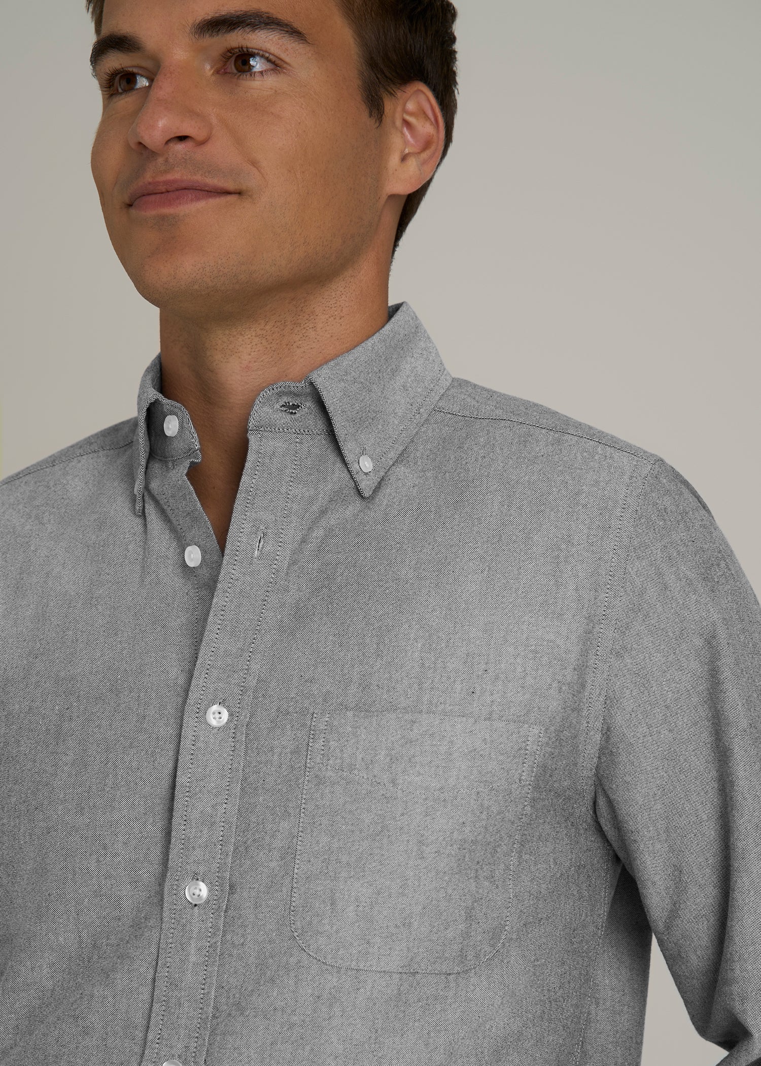 Oxford Cloth Button Down Shirt for Tall Men in Formal Grey