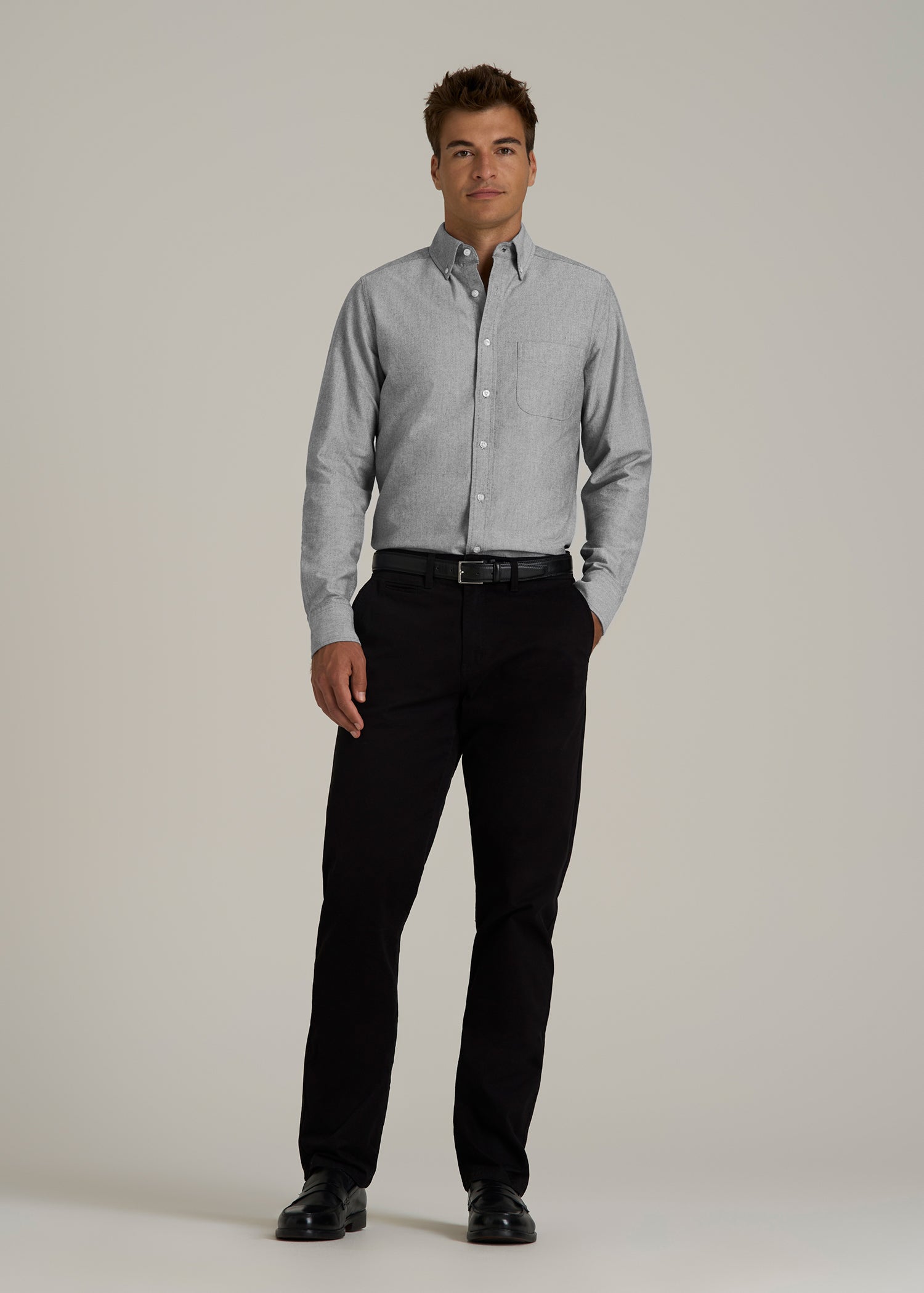 Oxford Cloth Button Down Shirt for Tall Men in Formal Grey