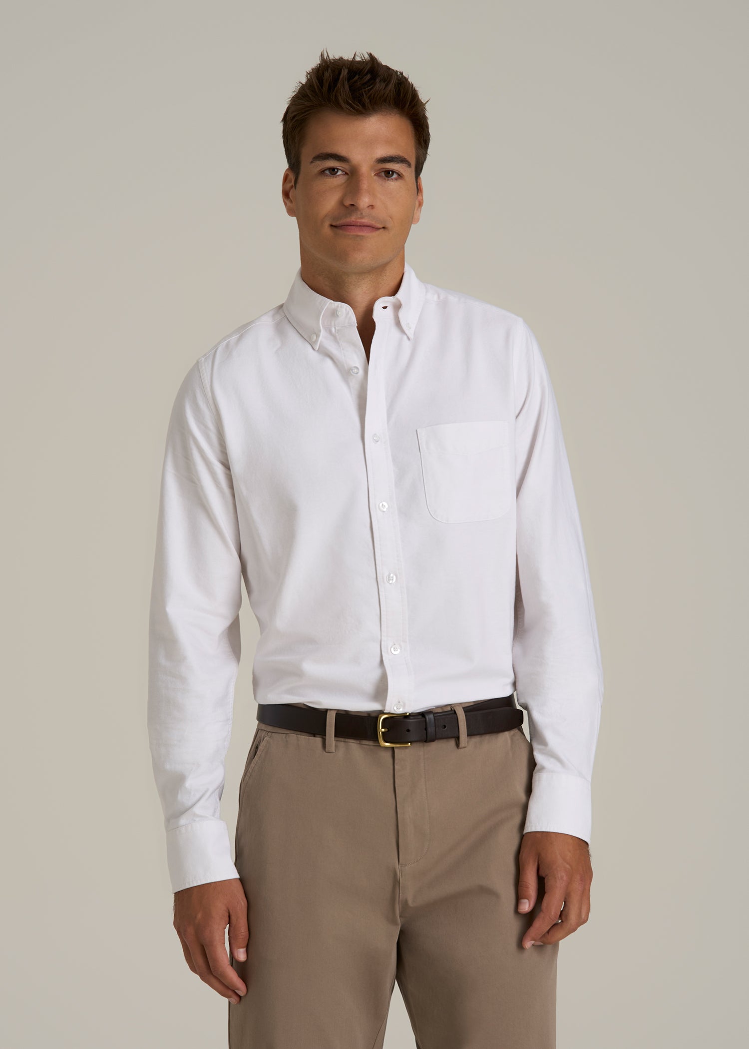 Oxford Cloth Button Down Shirt for Tall Men in Optic White