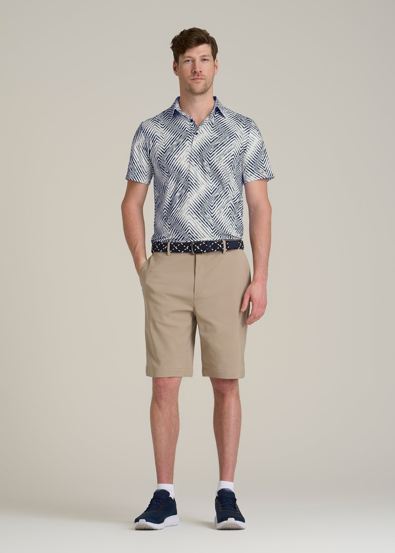 Golf Performance Polo Shirt for Tall Men in Navy Chevron